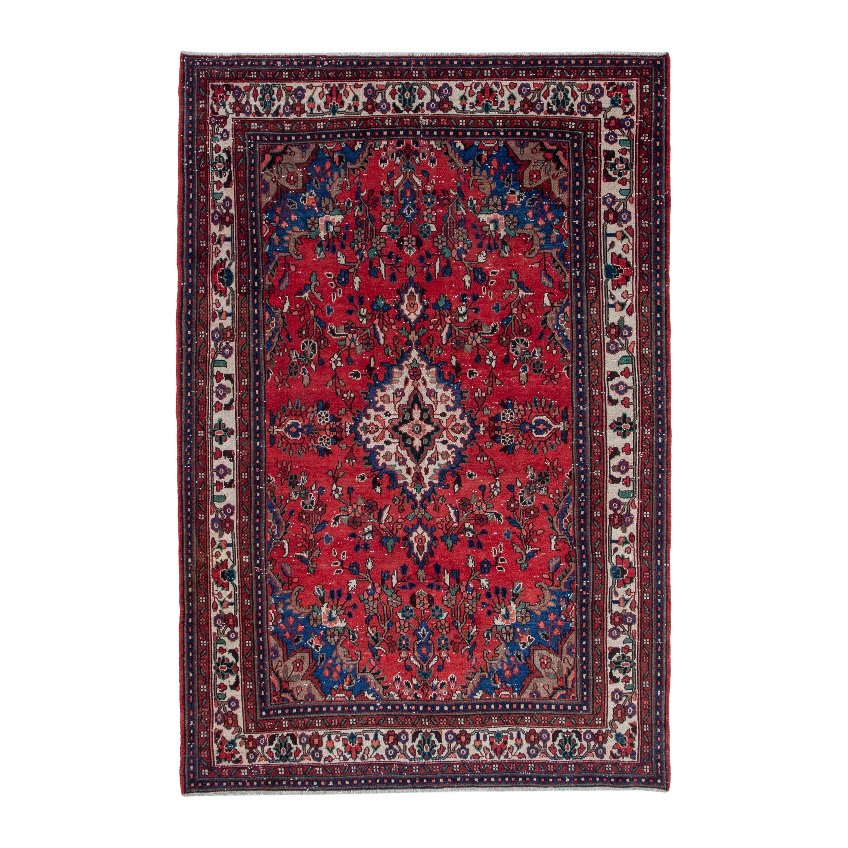 Persian Hamedan area rug in deep red and cream, 6'11" x 10'4"