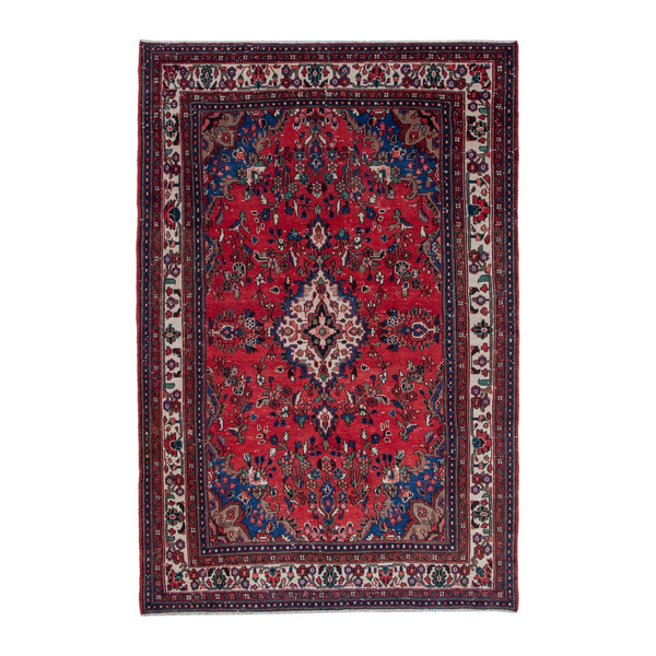 Persian Hamedan area rug in deep red and cream, 6'11" x 10'4"