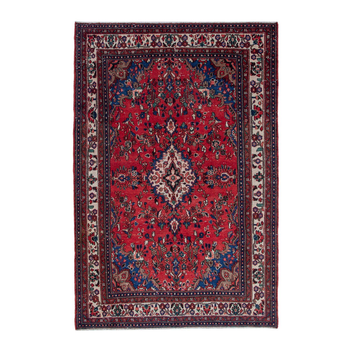 Persian Hamedan area rug in deep red and cream, 6'11" x 10'4"