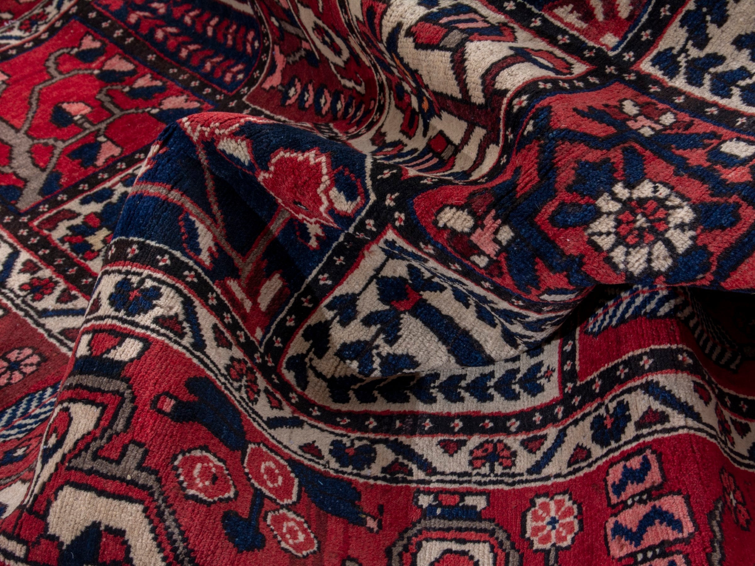 Persian Bakhtiari area rug in burgundy and deep red, view 17 of 20
