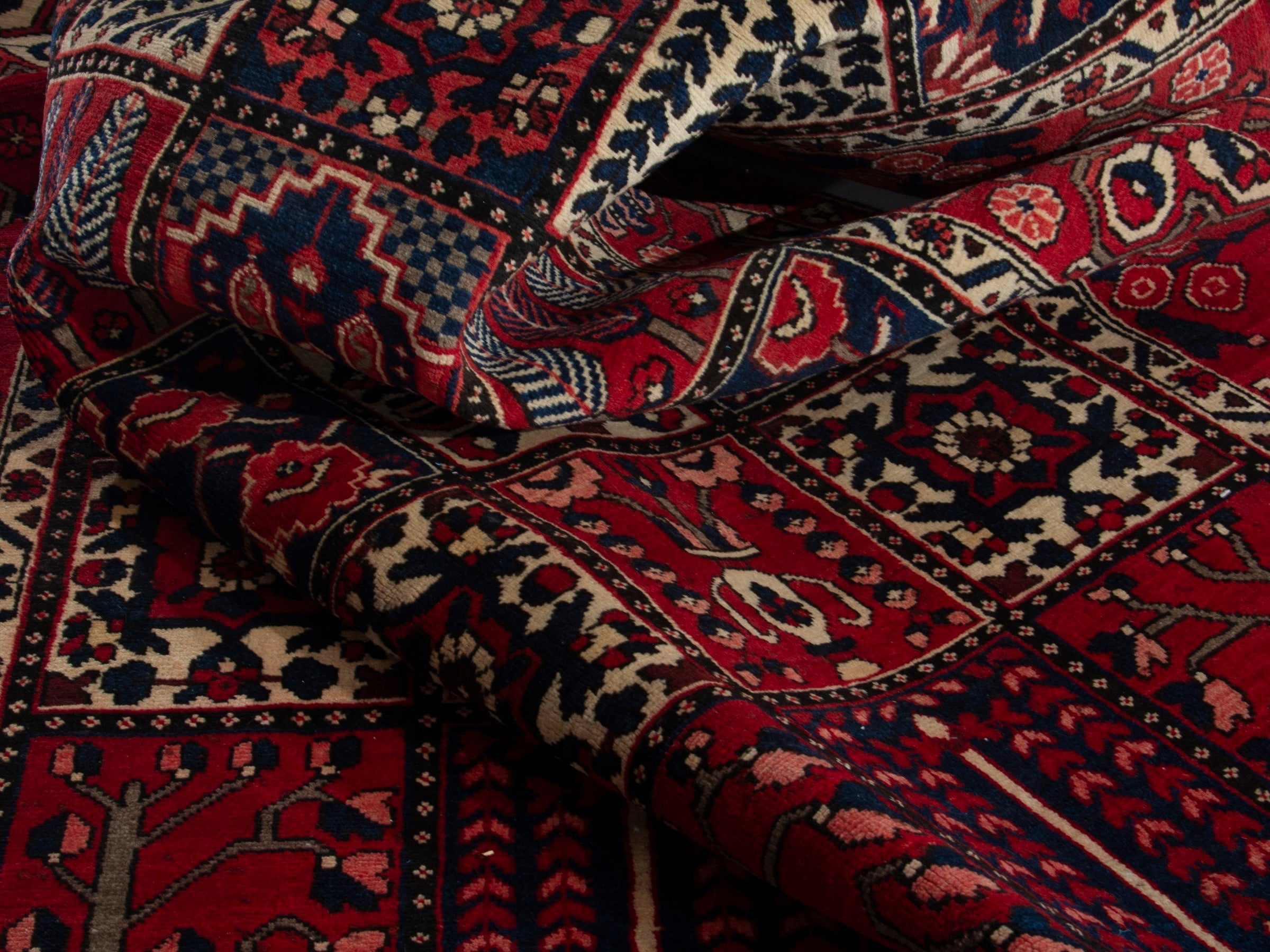 Persian Bakhtiari area rug in burgundy and deep red, view 18 of 20