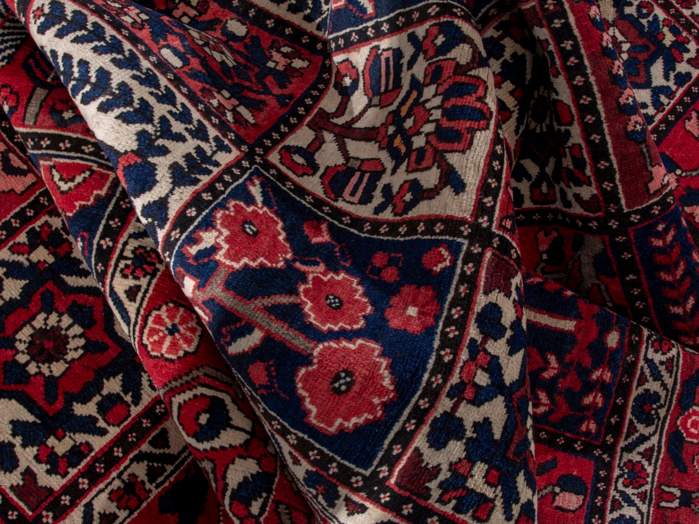Persian Bakhtiari area rug in burgundy and deep red, view 19 of 20