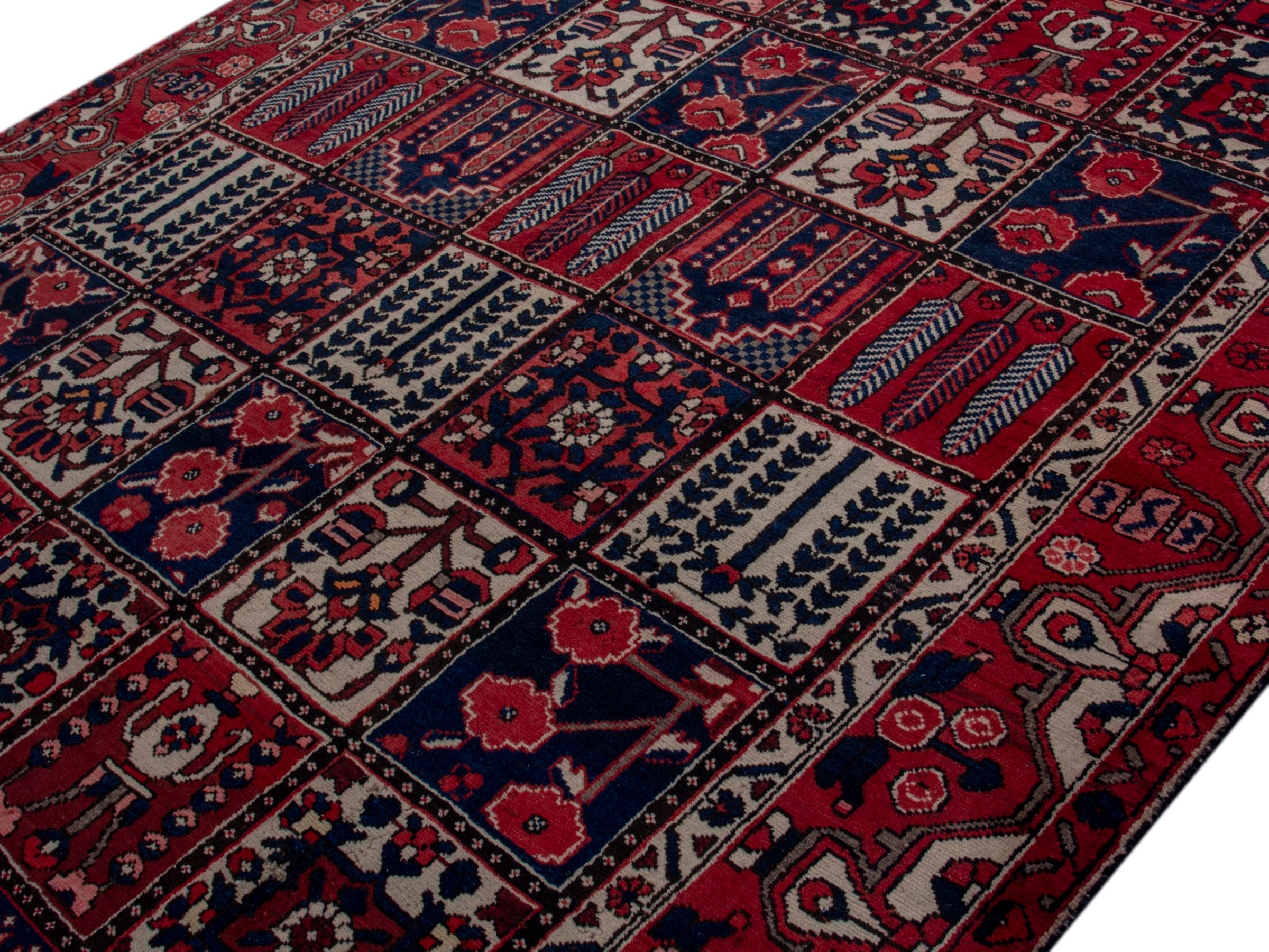Persian Bakhtiari area rug in burgundy and deep red, view 4 of 20