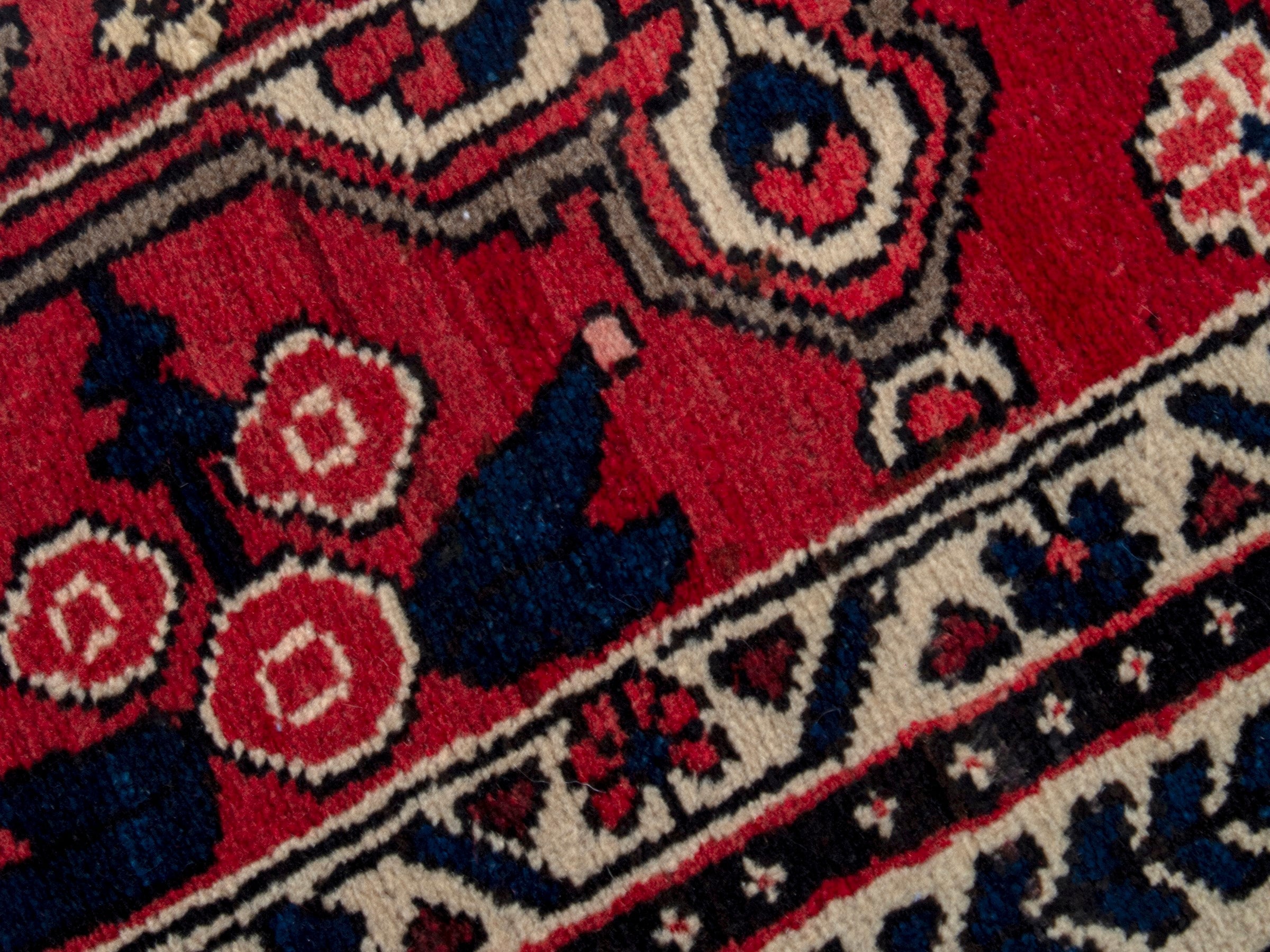 Persian Bakhtiari area rug in burgundy and deep red, view 9 of 20