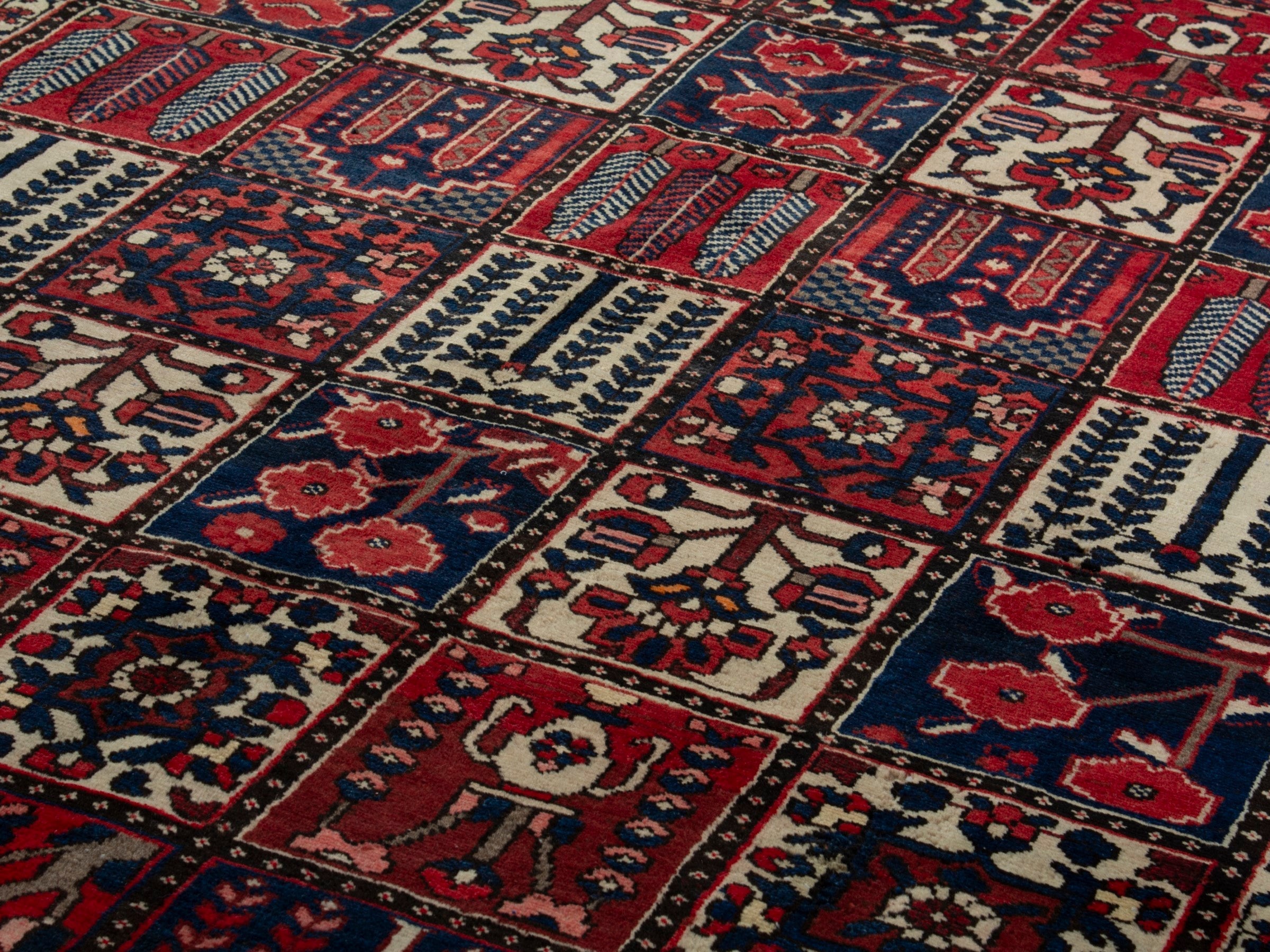 Persian Bakhtiari area rug in burgundy and deep red, view 7 of 20