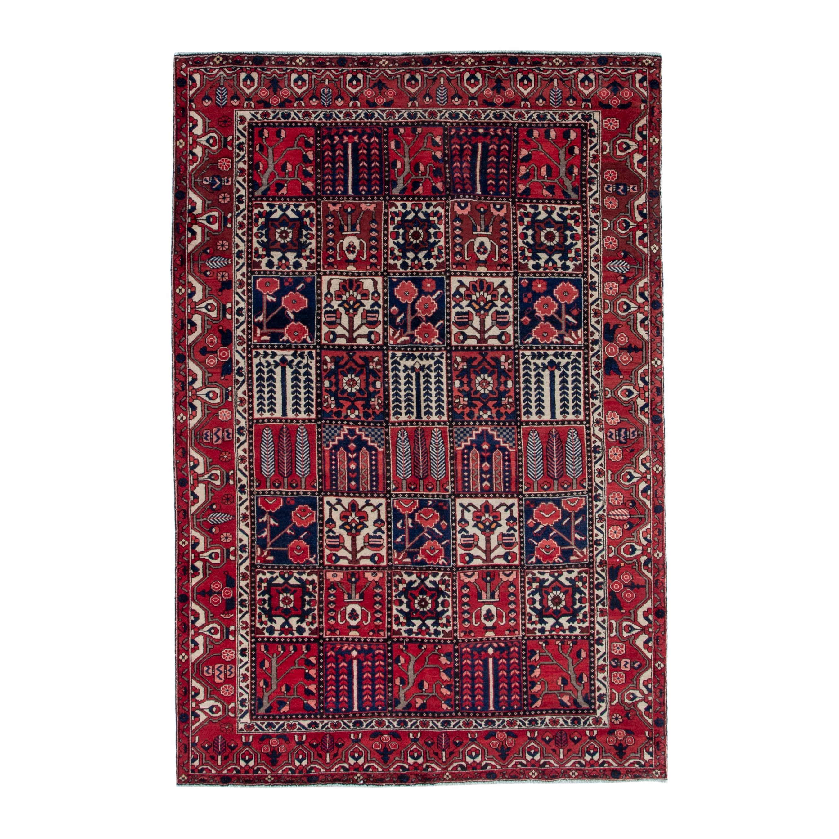 Persian Bakhtiari area rug in burgundy and deep red, 6'11" x 10'2"