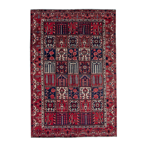 Persian Bakhtiari area rug in burgundy and deep red, 6'11" x 10'2"