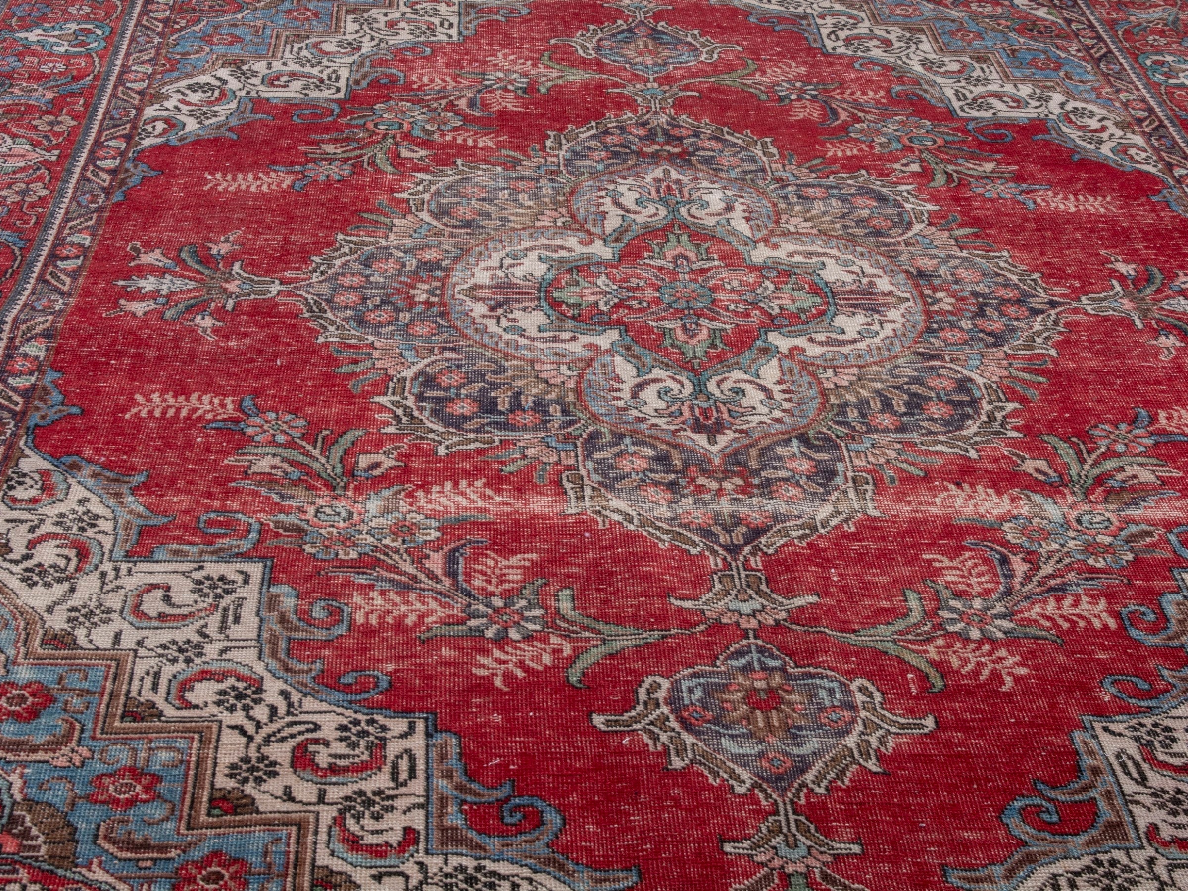 Persian Tabriz oversized rug in deep red and faded red, view 8 of 21