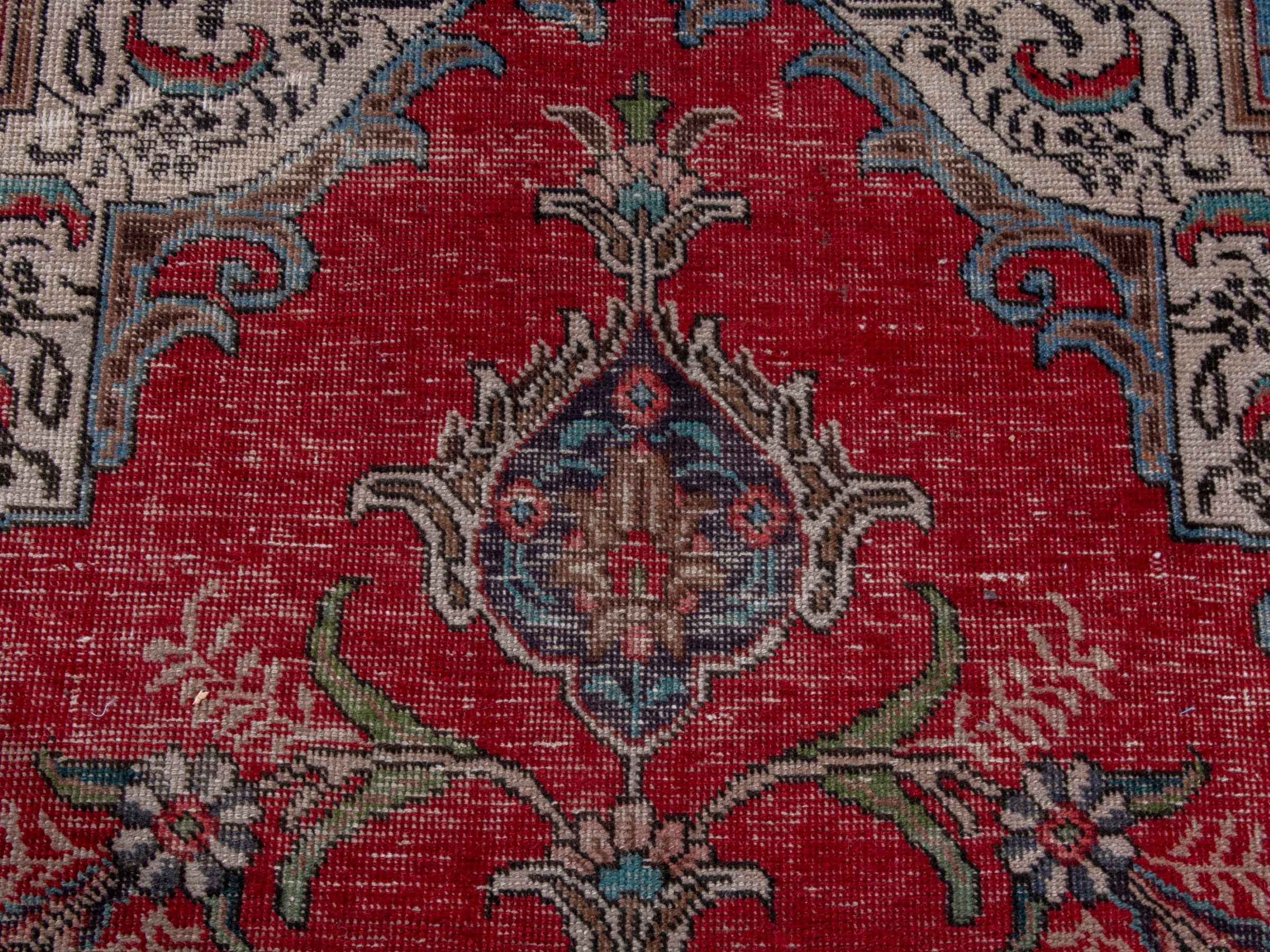 Persian Tabriz oversized rug in deep red and faded red, view 14 of 21