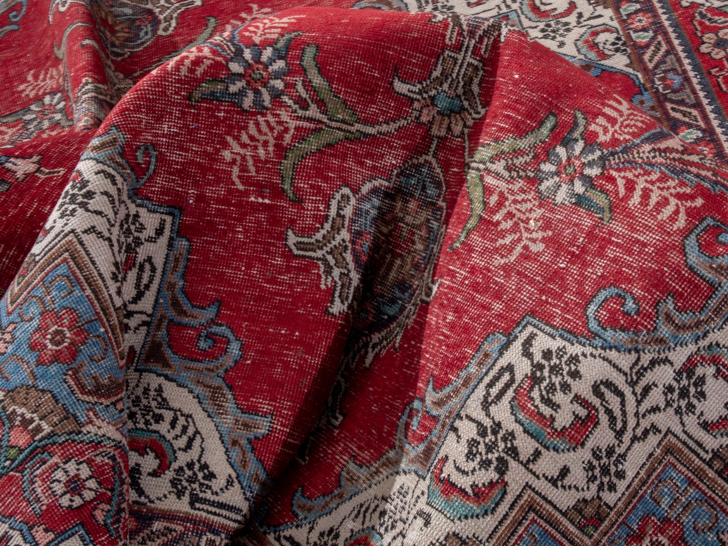 Persian Tabriz oversized rug in deep red and faded red, view 18 of 21