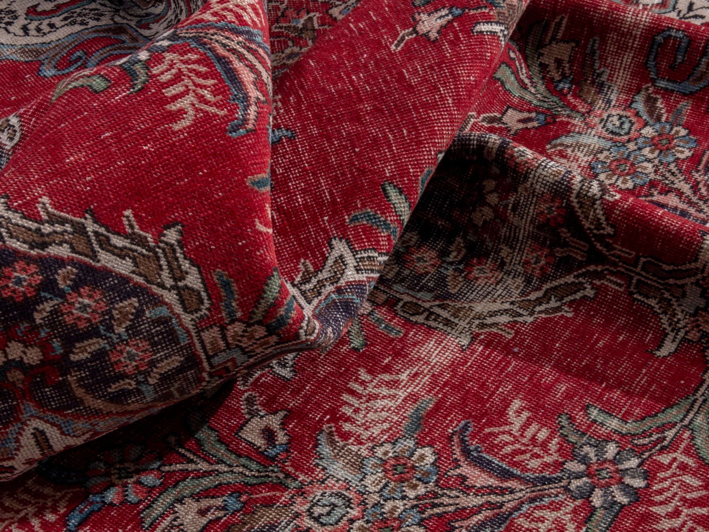 Persian Tabriz oversized rug in deep red and faded red, view 19 of 21