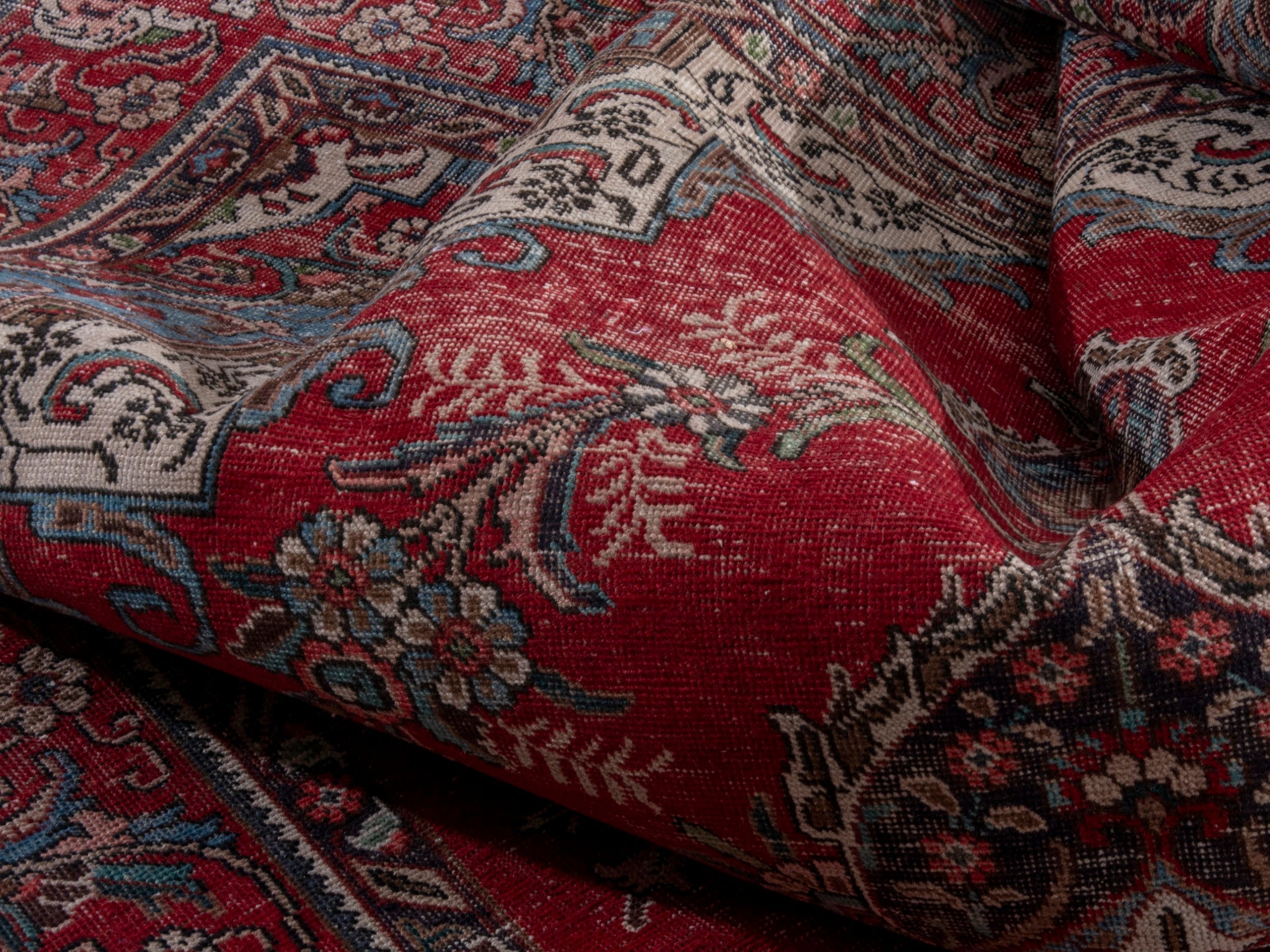 Persian Tabriz oversized rug in deep red and faded red, view 20 of 21