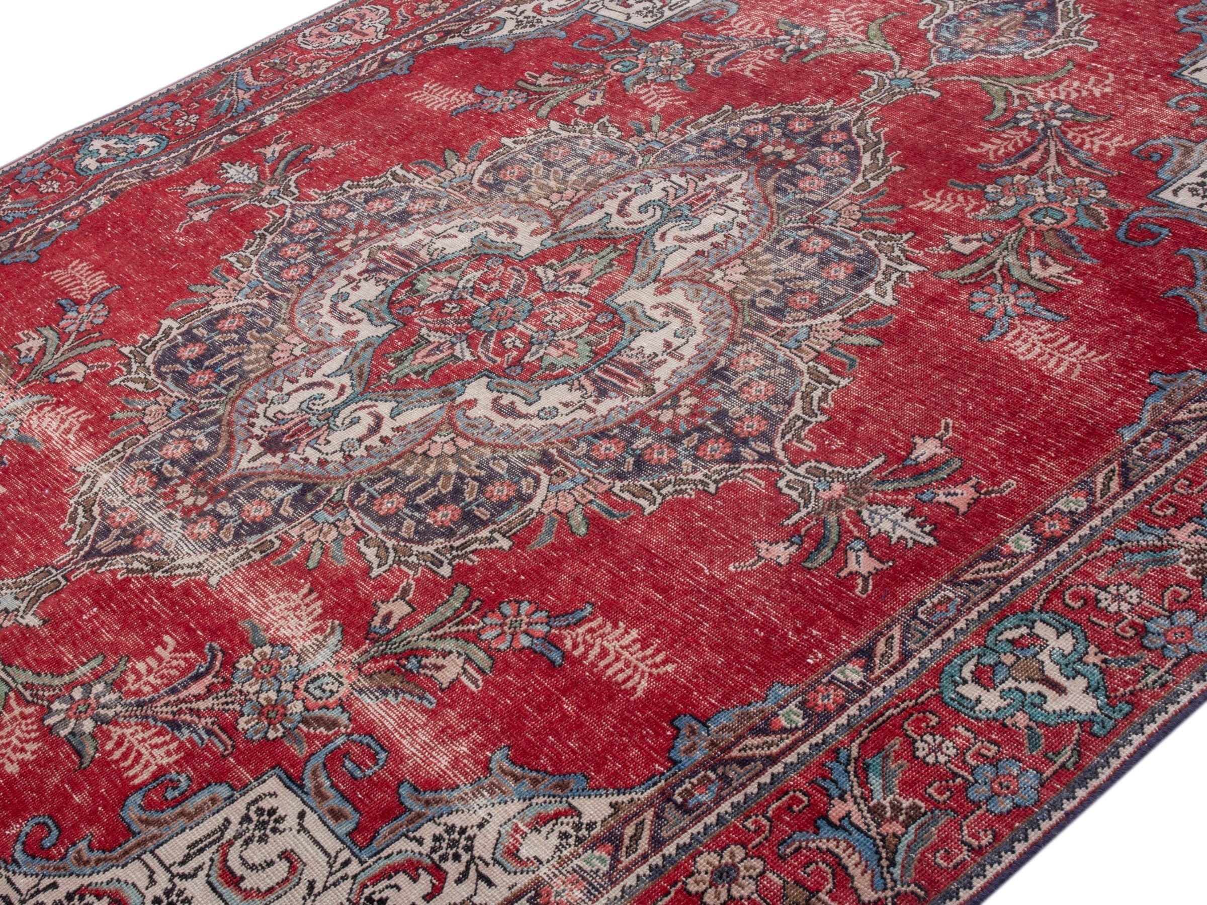 Persian Tabriz oversized rug in deep red and faded red, view 4 of 21