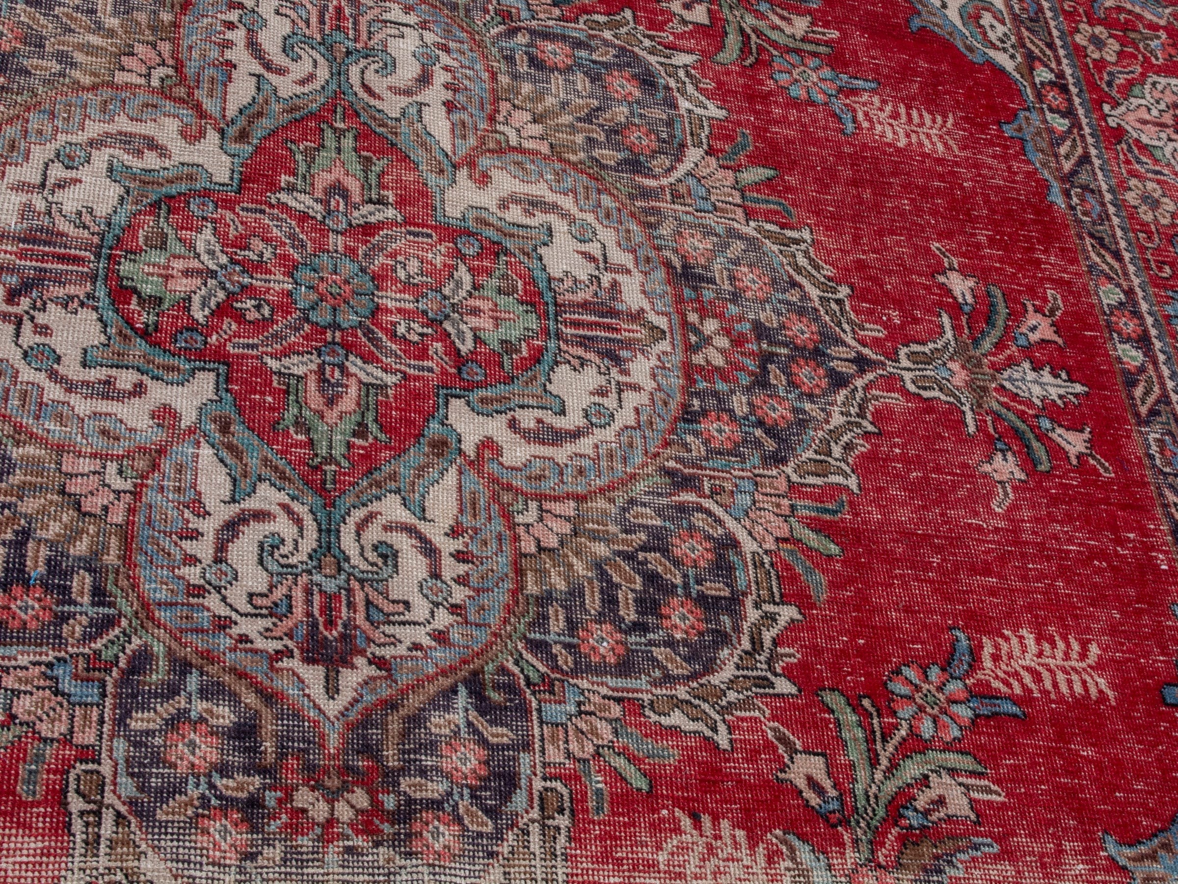 Persian Tabriz oversized rug in deep red and faded red, view 9 of 21