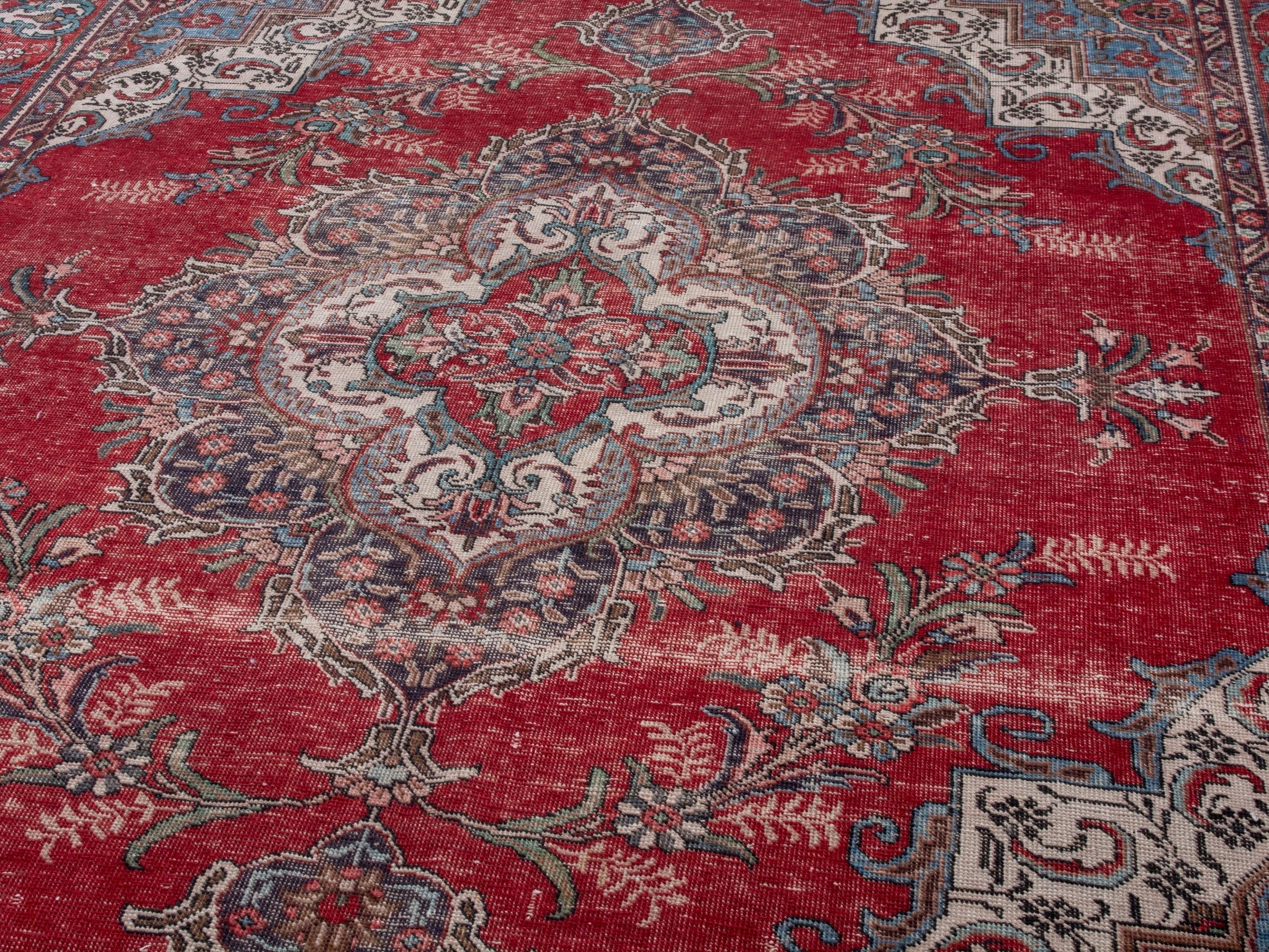 Persian Tabriz oversized rug in deep red and faded red, view 7 of 21