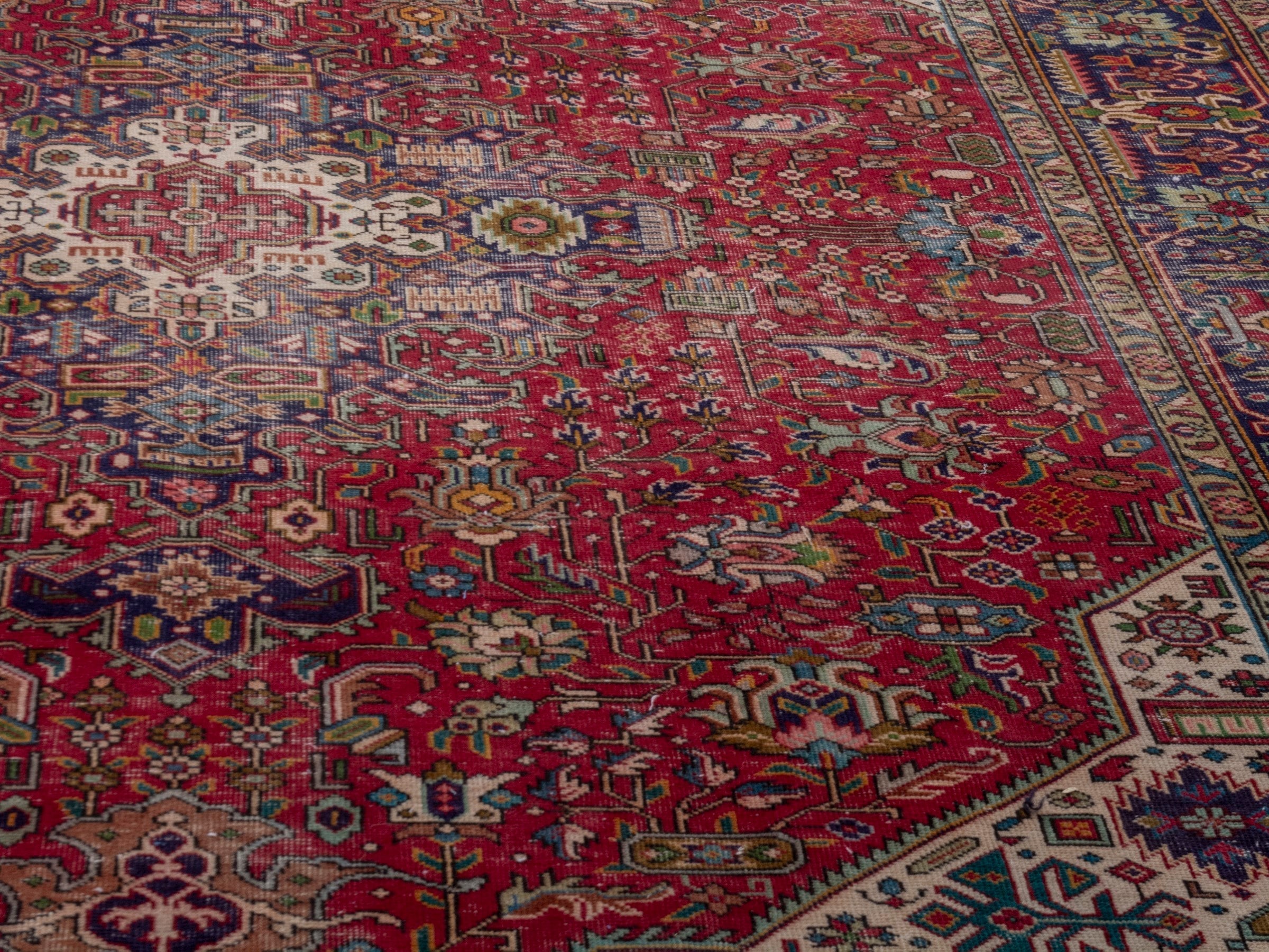 Persian Tabriz oversized rug in deep red and navy, view 8 of 26