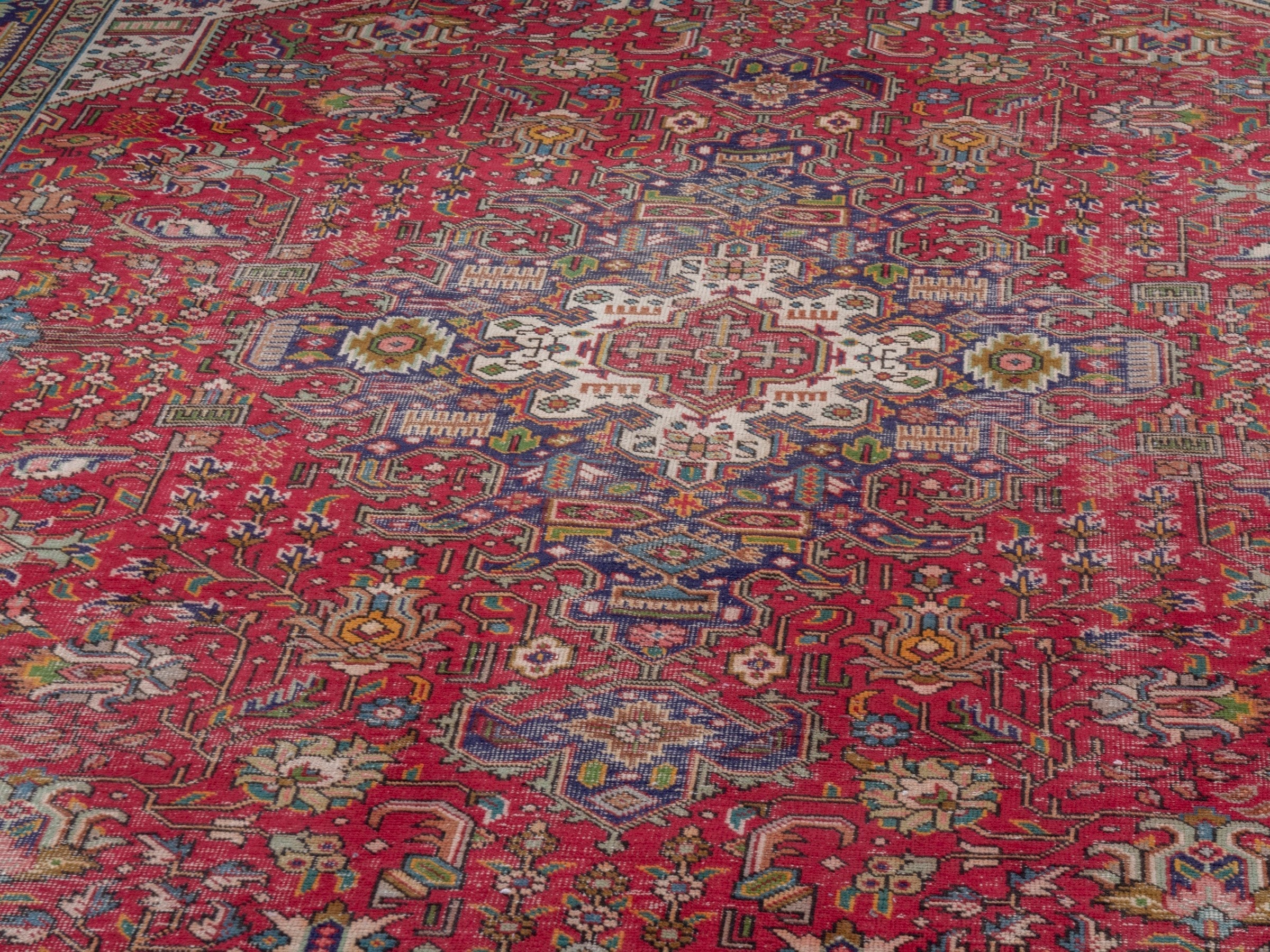 Persian Tabriz oversized rug in deep red and navy, view 11 of 26