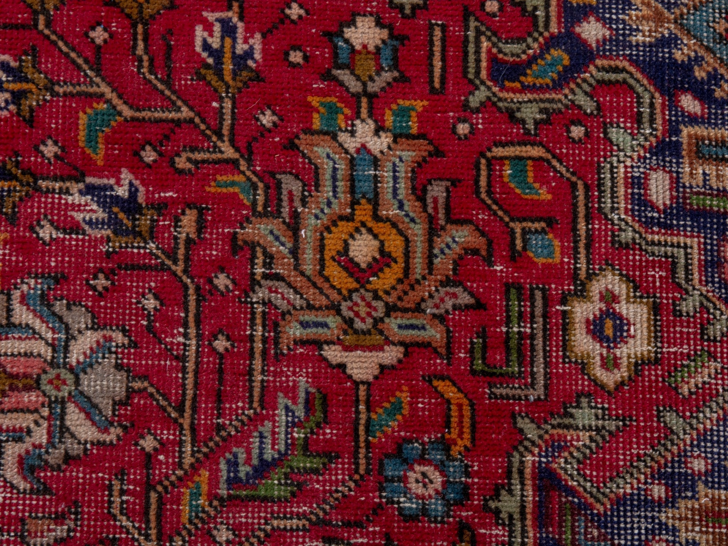 Persian Tabriz oversized rug in deep red and navy, view 14 of 26