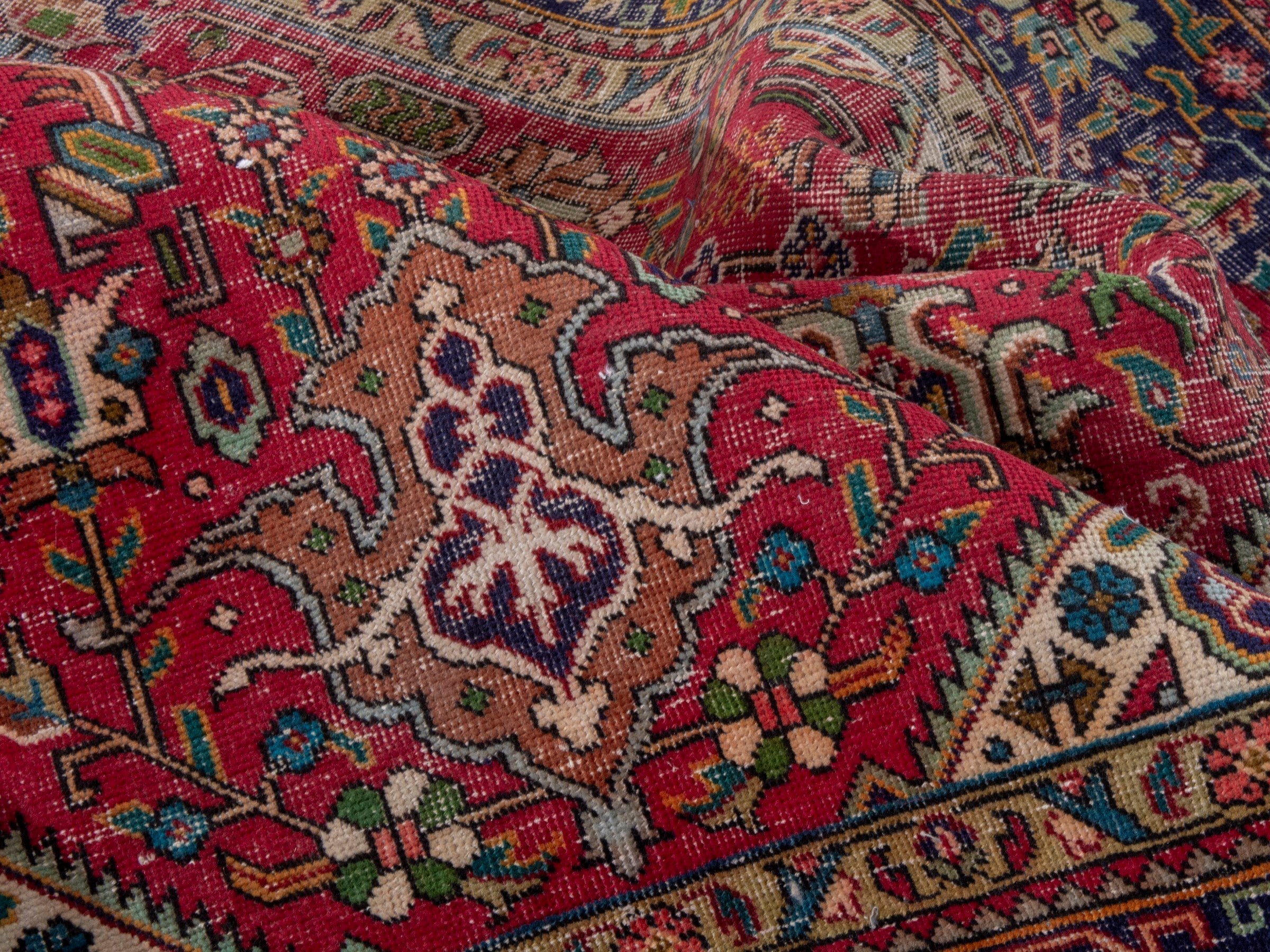 Persian Tabriz oversized rug in deep red and navy, view 22 of 26