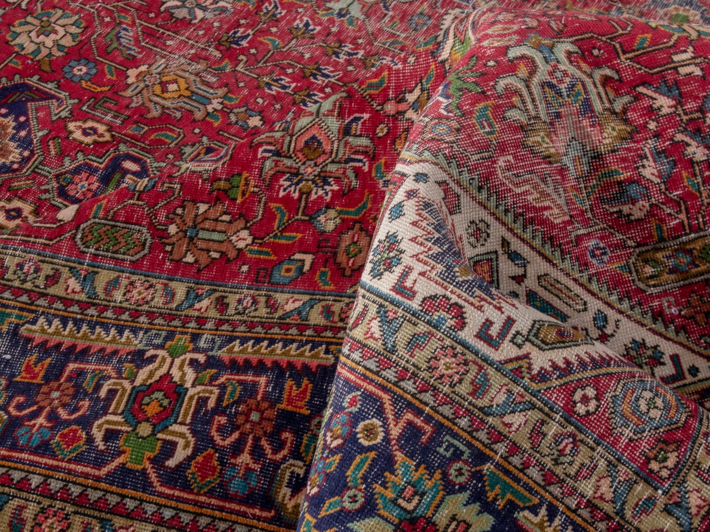 Persian Tabriz oversized rug in deep red and navy, view 23 of 26