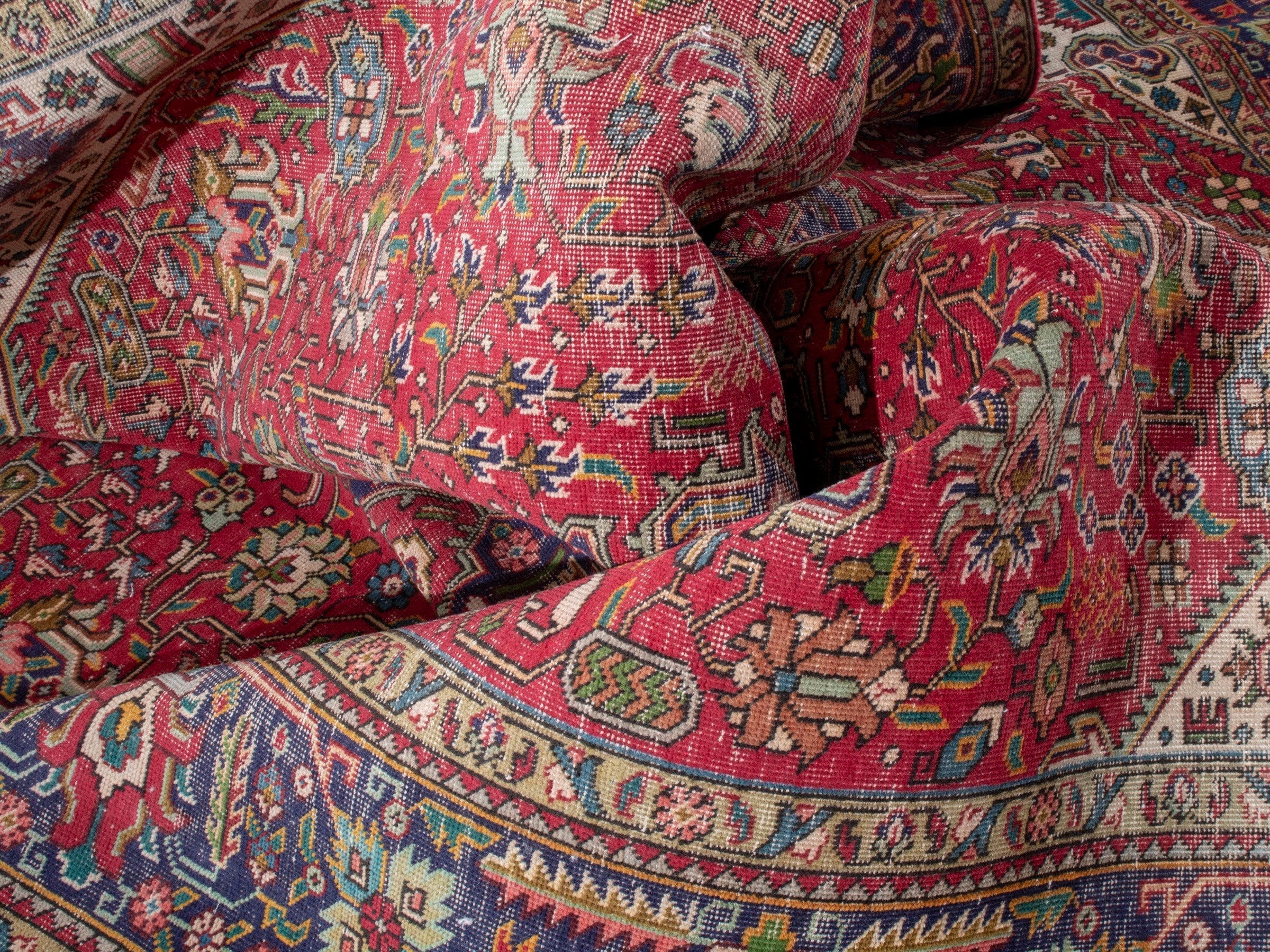 Persian Tabriz oversized rug in deep red and navy, view 24 of 26