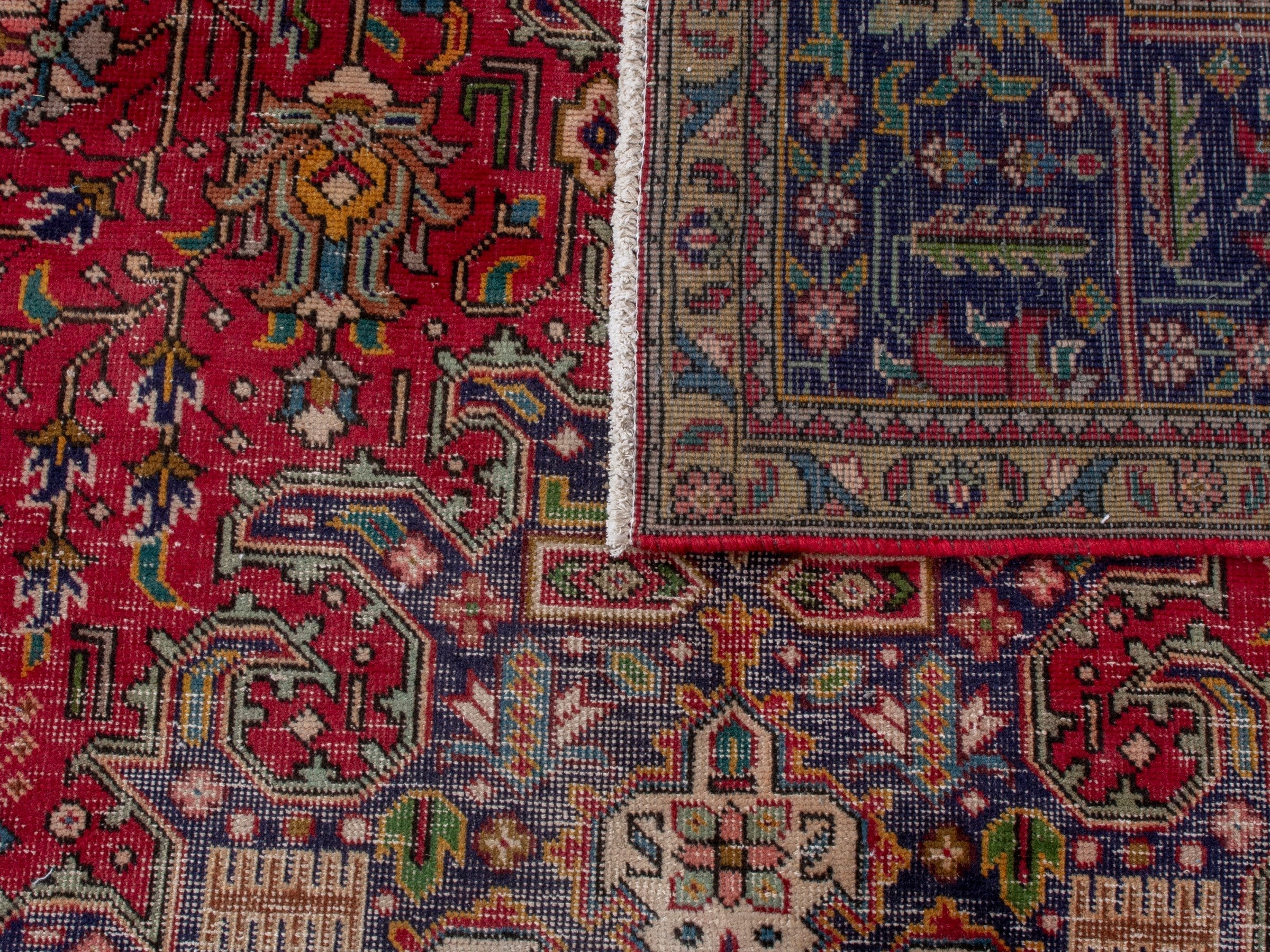 Persian Tabriz oversized rug in deep red and navy, view 26 of 26
