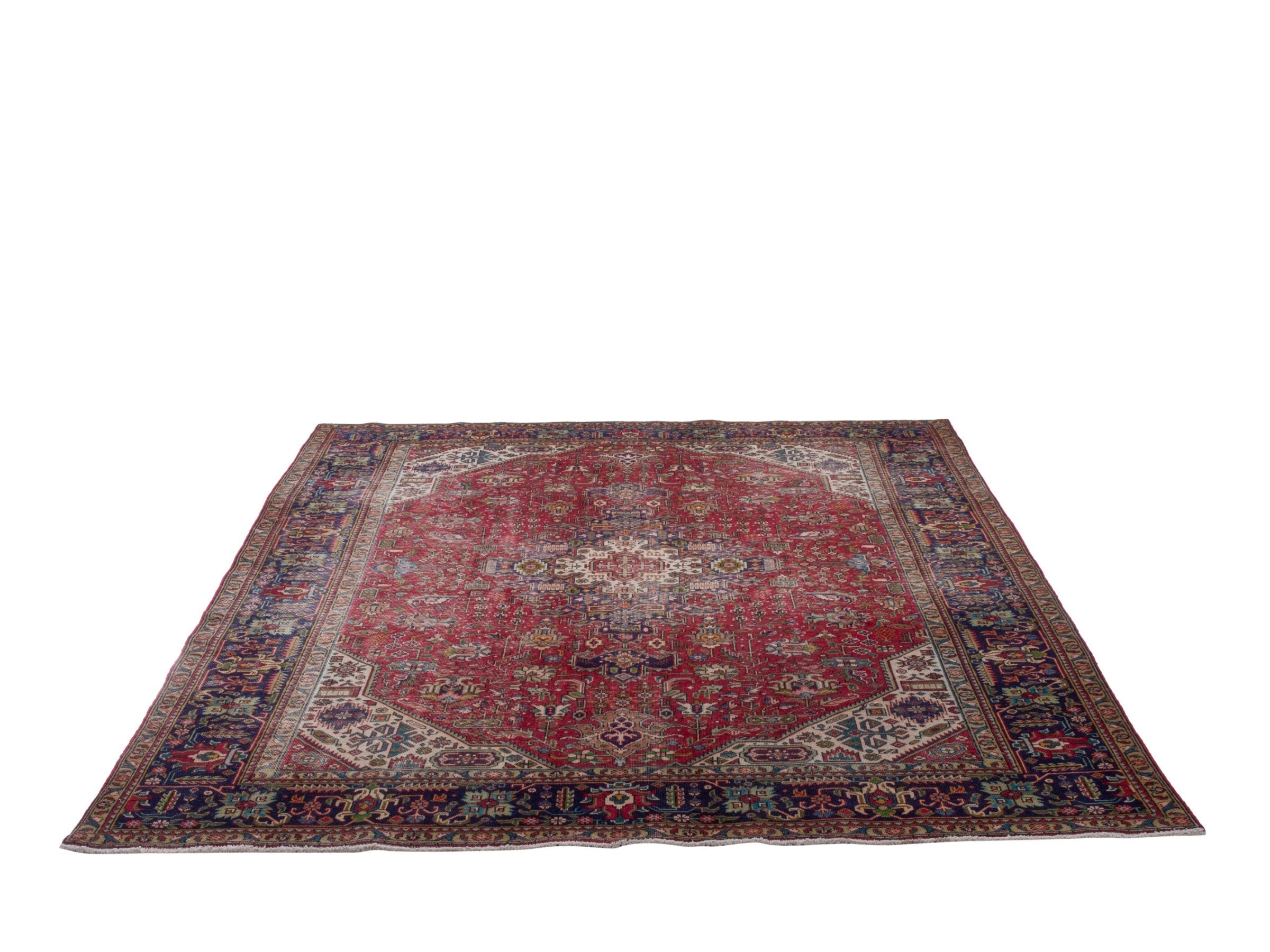 Persian Tabriz oversized rug in deep red and navy, view 3 of 26