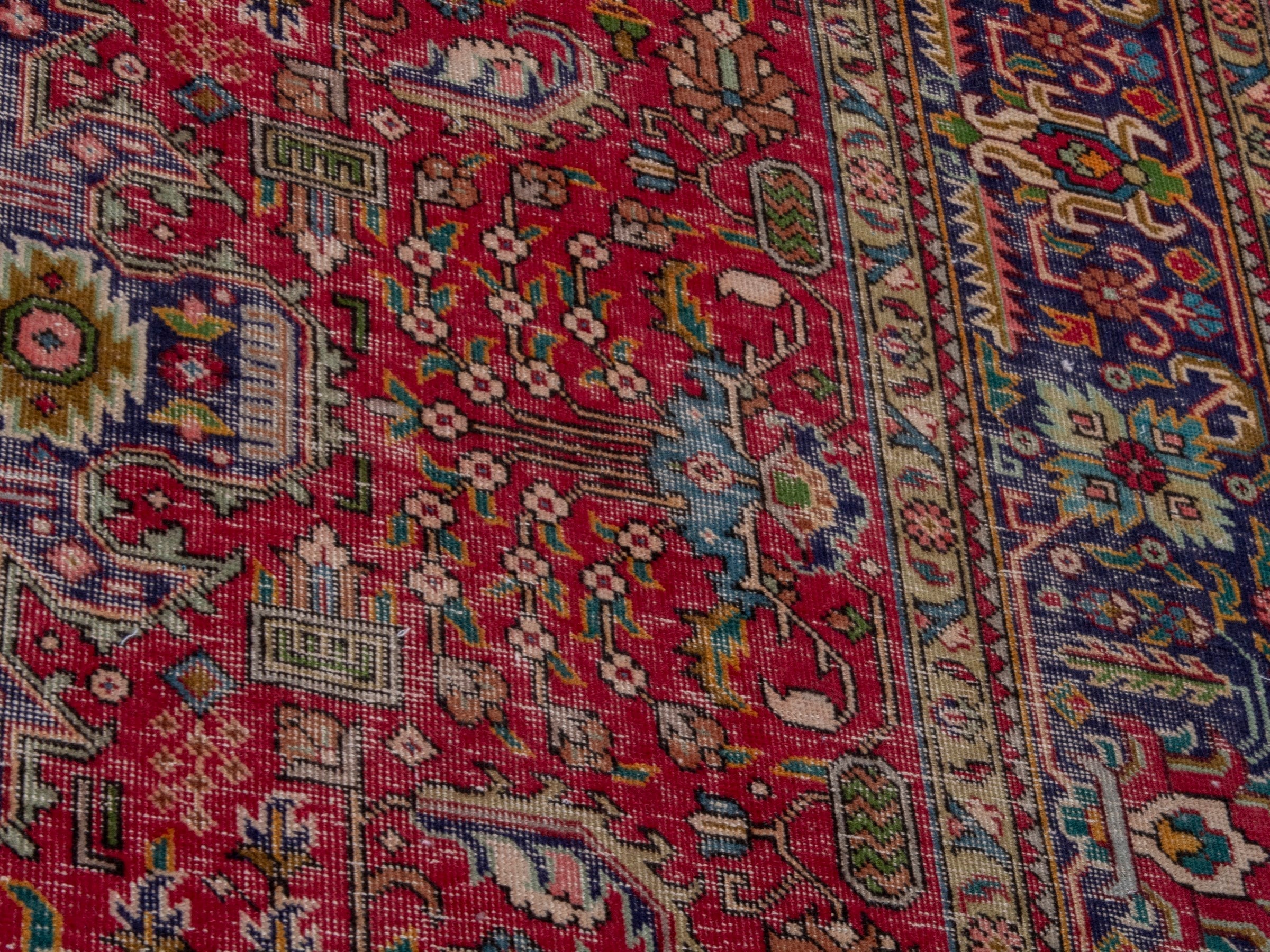 Persian Tabriz oversized rug in deep red and navy, view 9 of 26