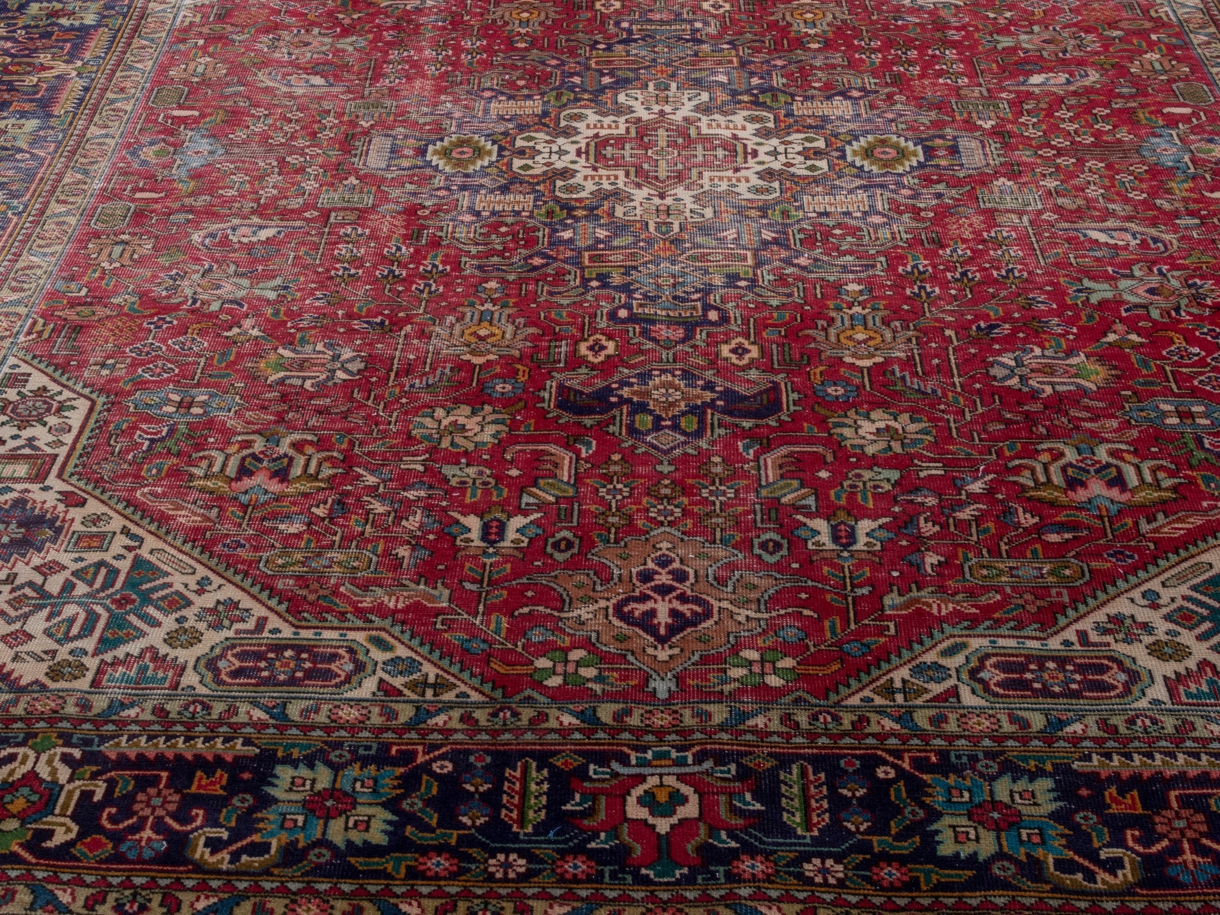 Persian Tabriz oversized rug in deep red and navy, view 7 of 26