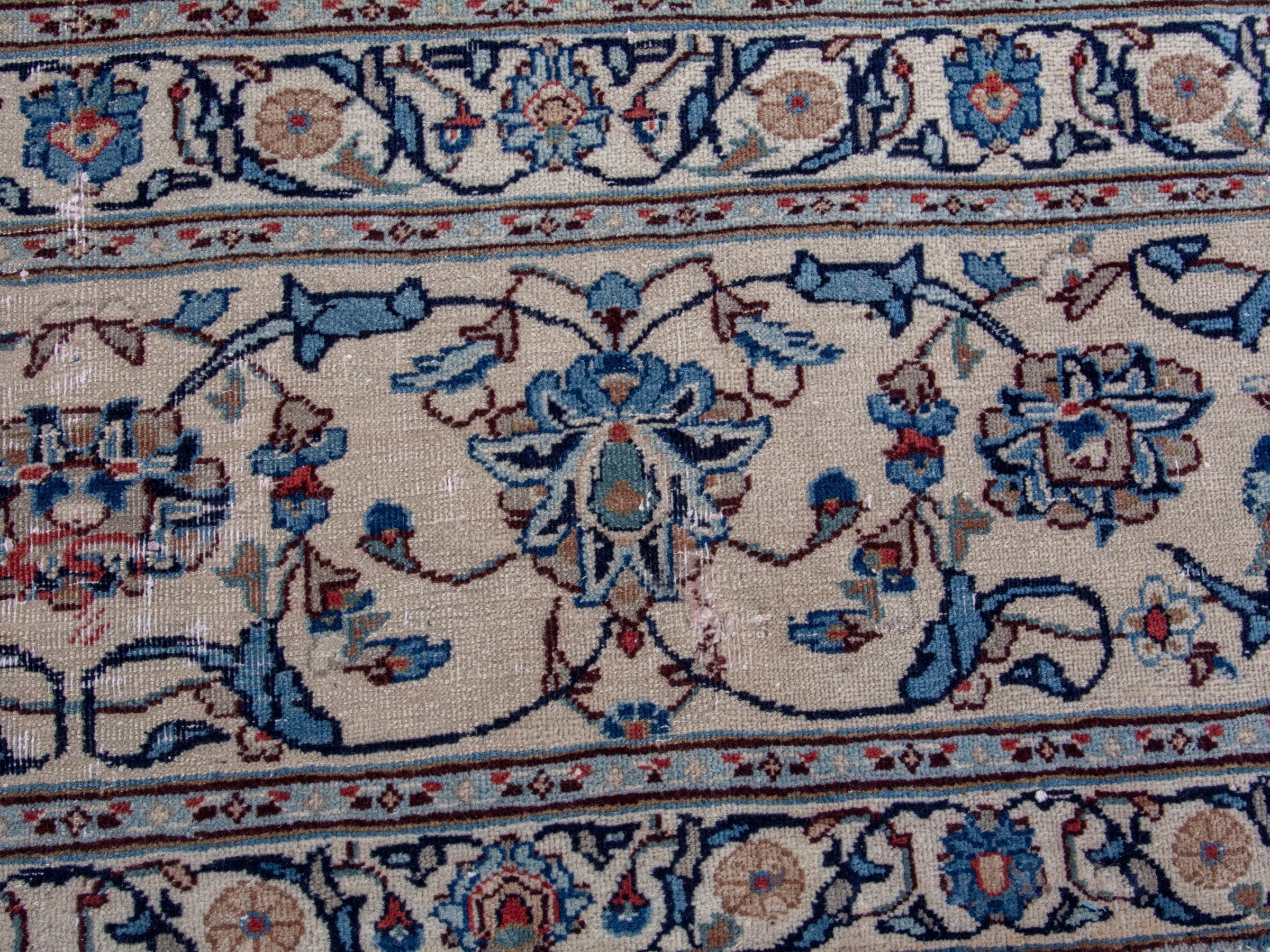 Persian Kashan oversized rug in cream and denim, view 11 of 18