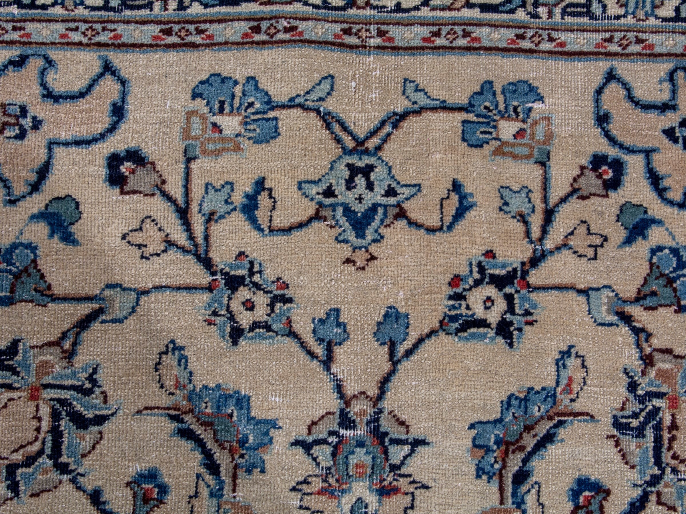 Persian Kashan oversized rug in cream and denim, view 12 of 18