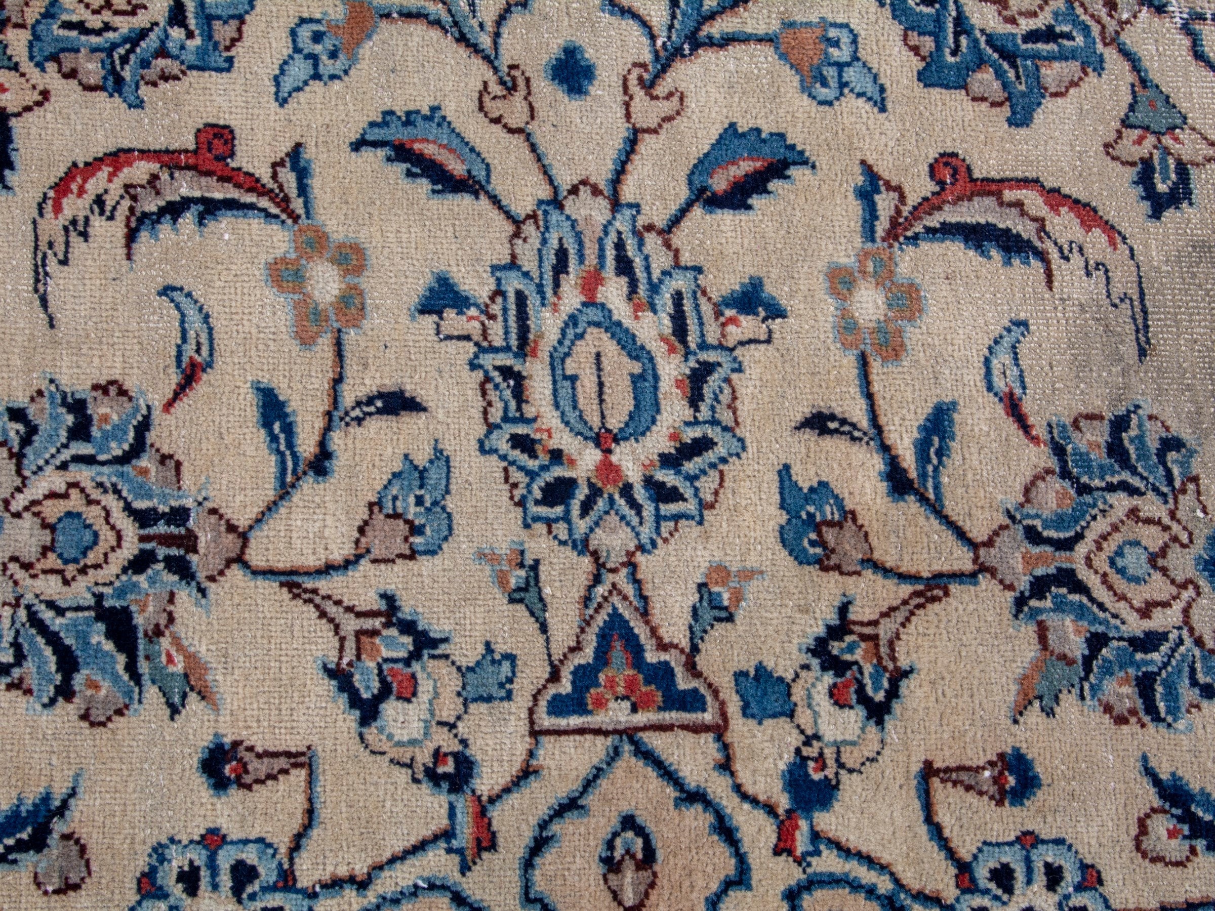Persian Kashan oversized rug in cream and denim, view 13 of 18