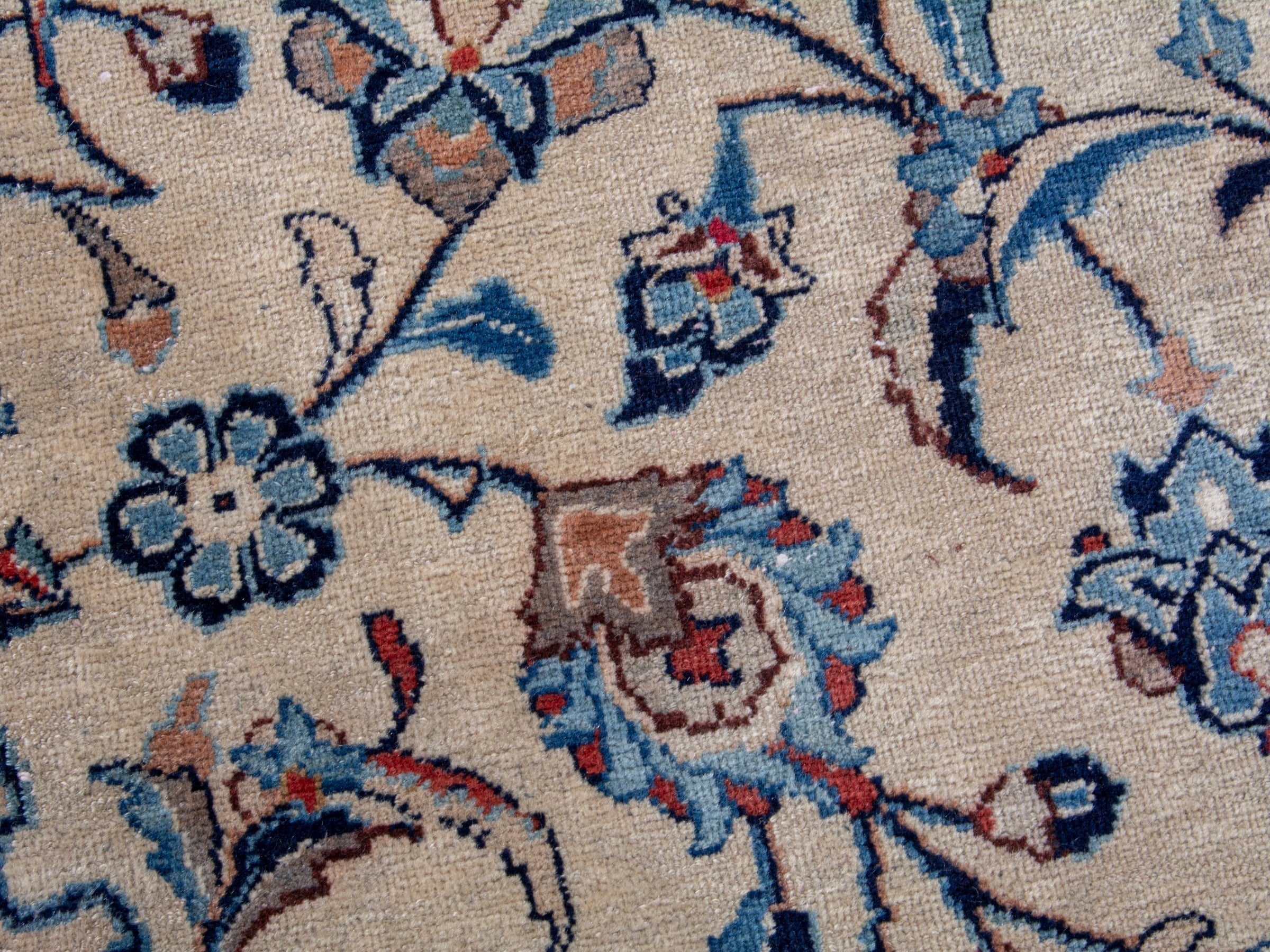 Persian Kashan oversized rug in cream and denim, view 14 of 18