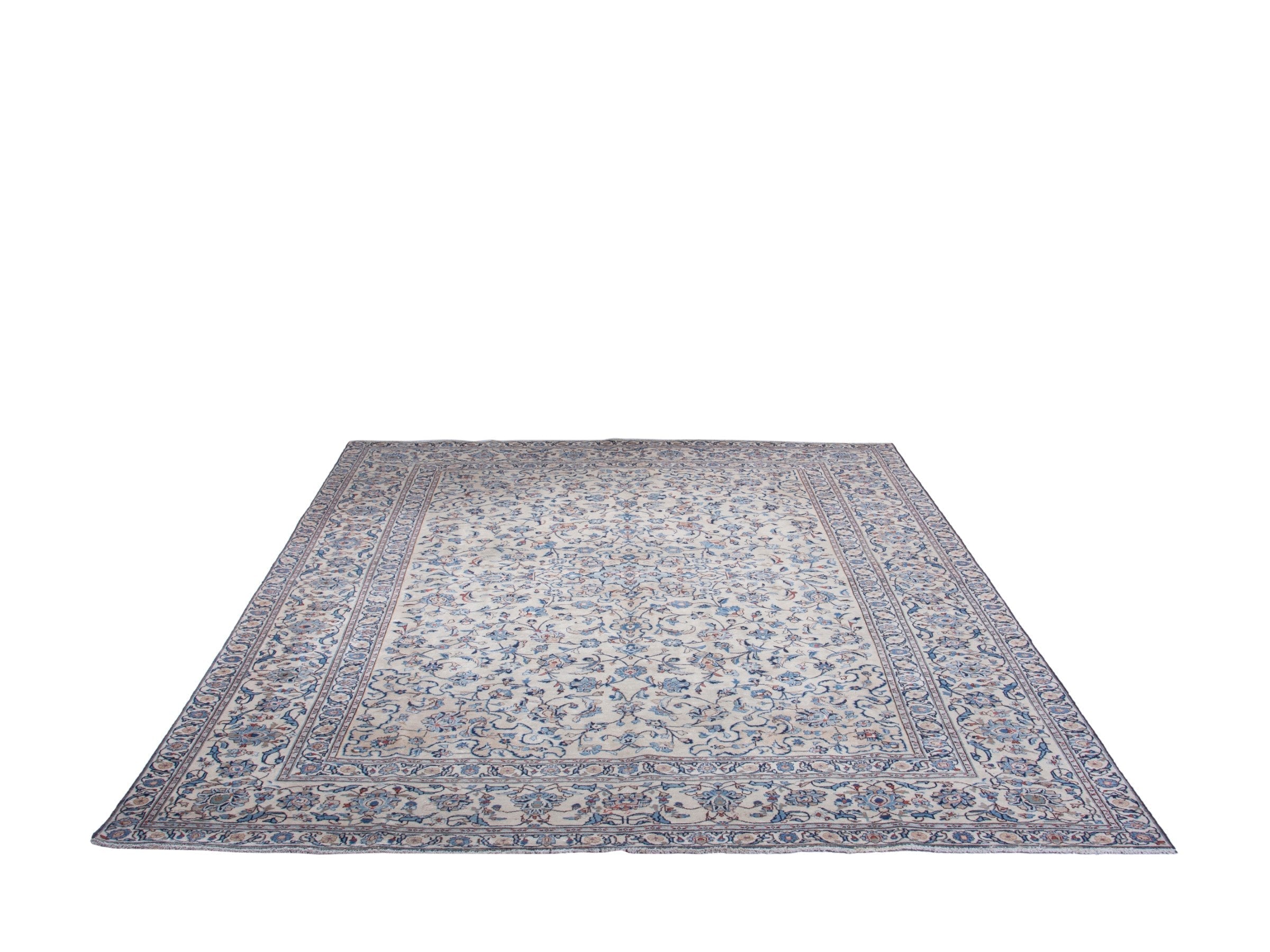 Persian Kashan oversized rug in cream and denim, view 3 of 18