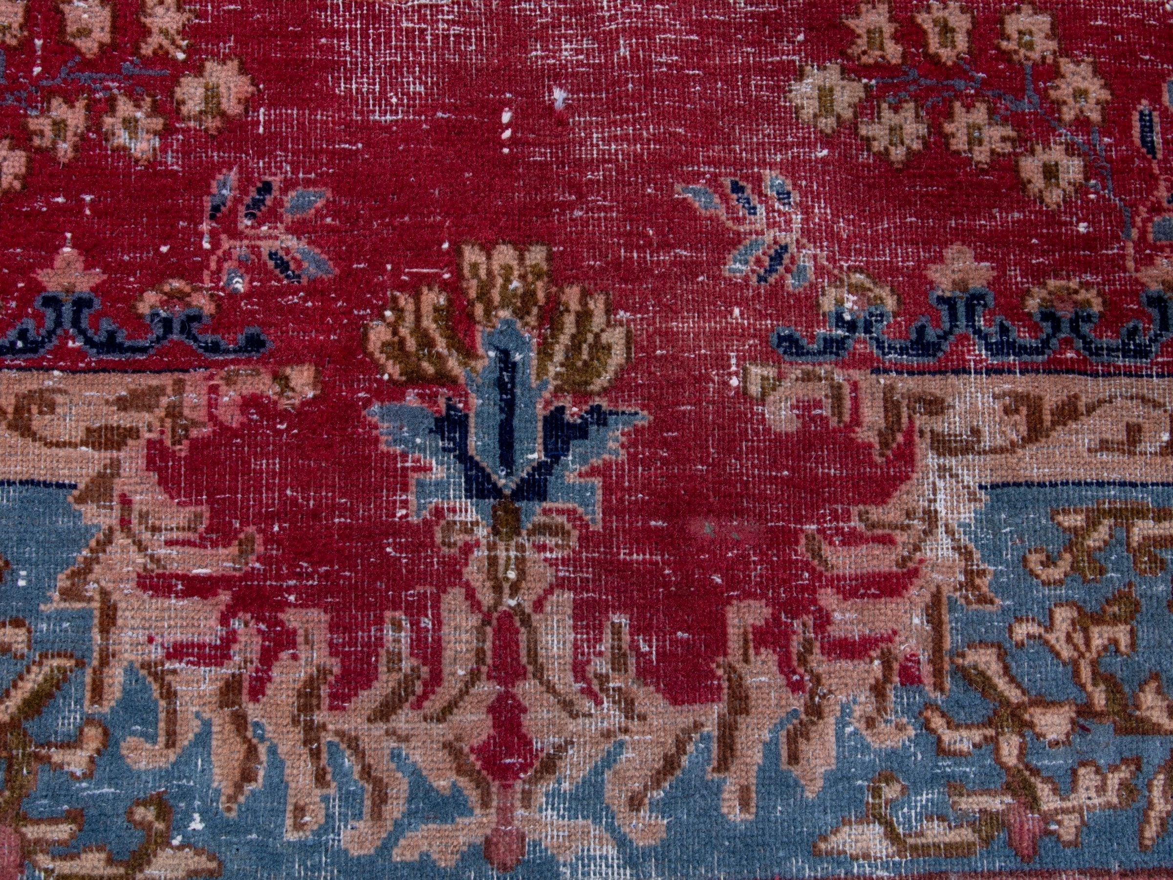 Persian Kerman oversized rug in deep red and denim, view 11 of 20
