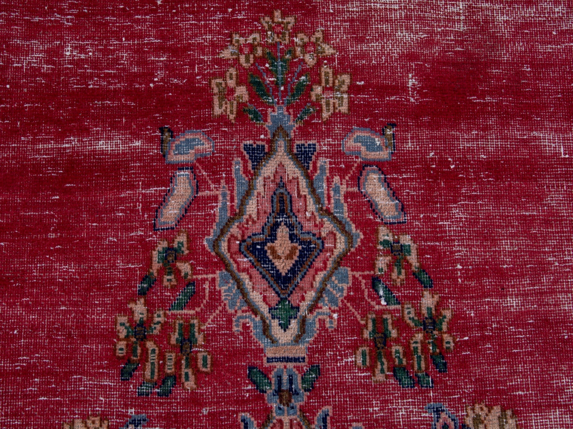 Persian Kerman oversized rug in deep red and denim, view 12 of 20