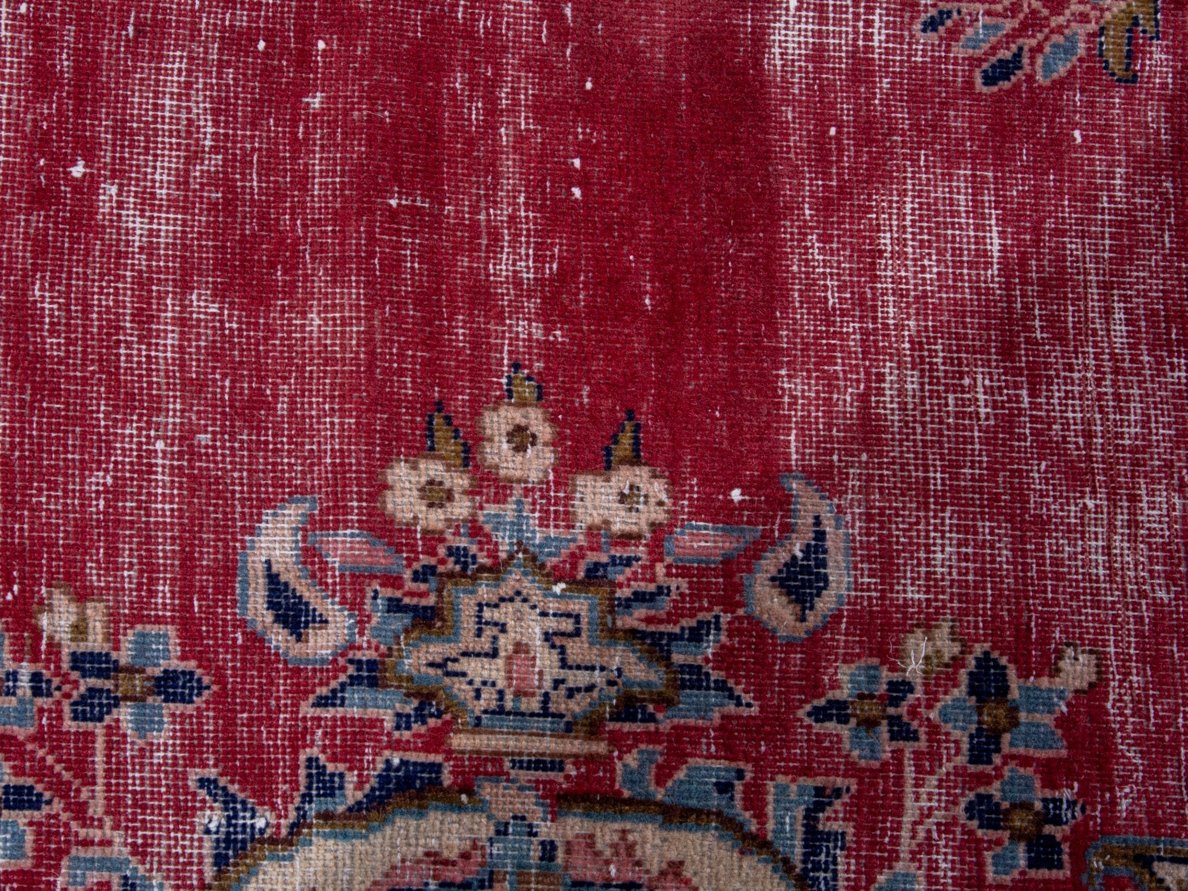 Persian Kerman oversized rug in deep red and denim, view 13 of 20