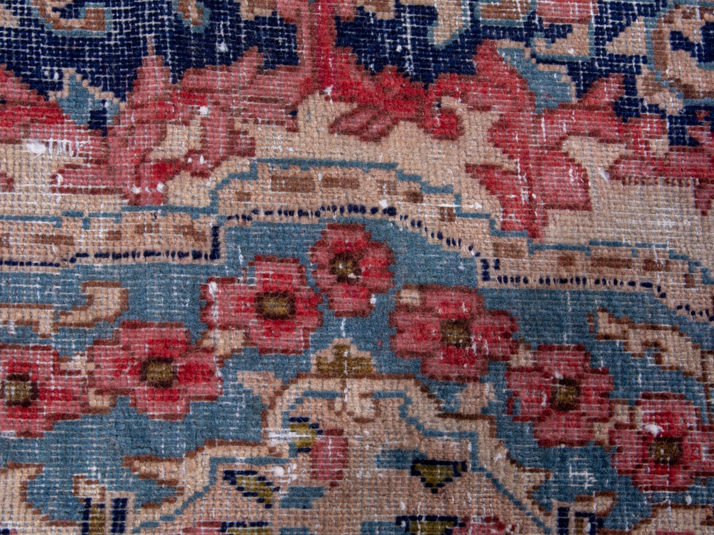 Persian Kerman oversized rug in deep red and denim, view 14 of 20