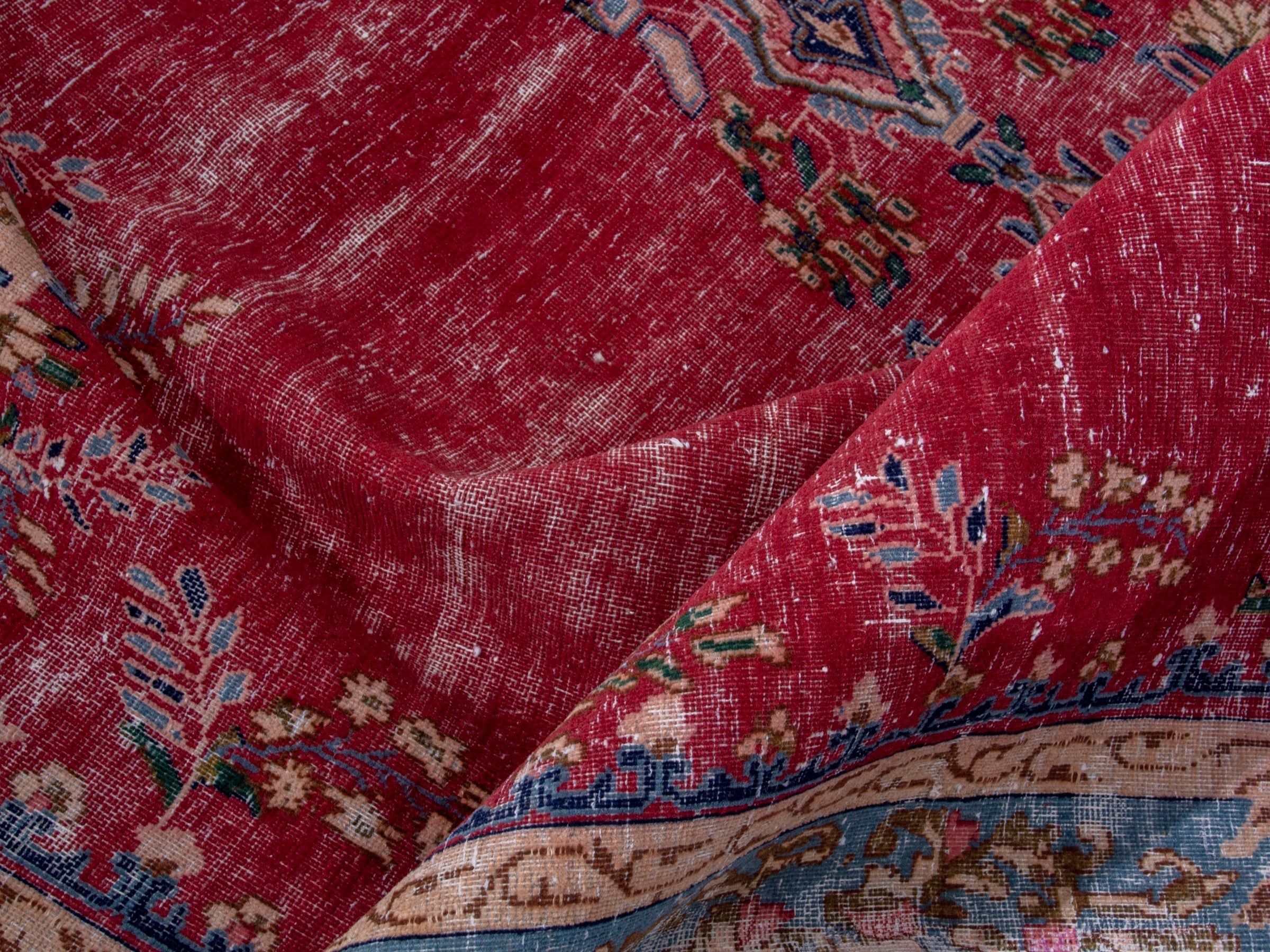 Persian Kerman oversized rug in deep red and denim, view 15 of 20