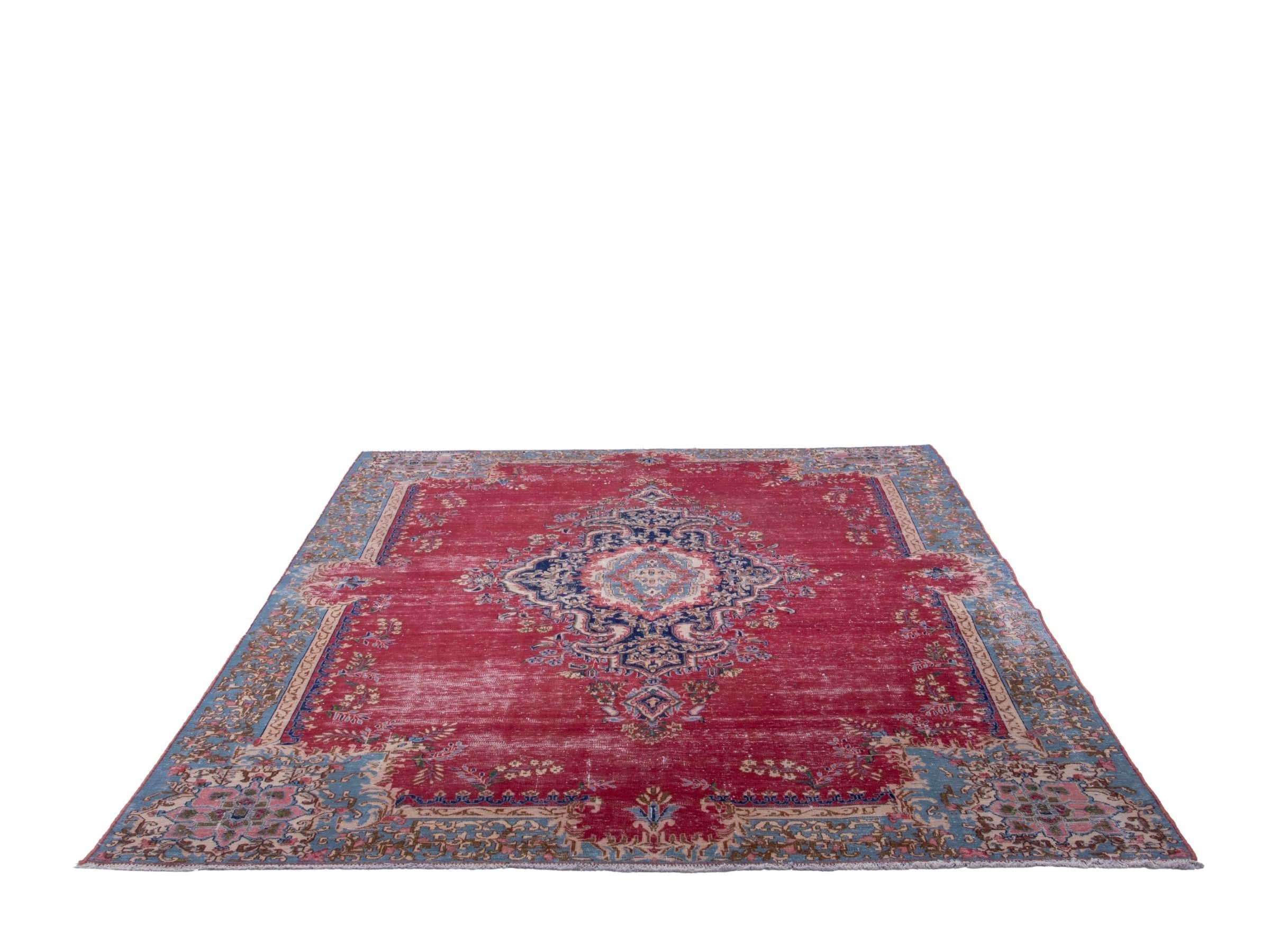 Persian Kerman oversized rug in deep red and denim, view 2 of 20