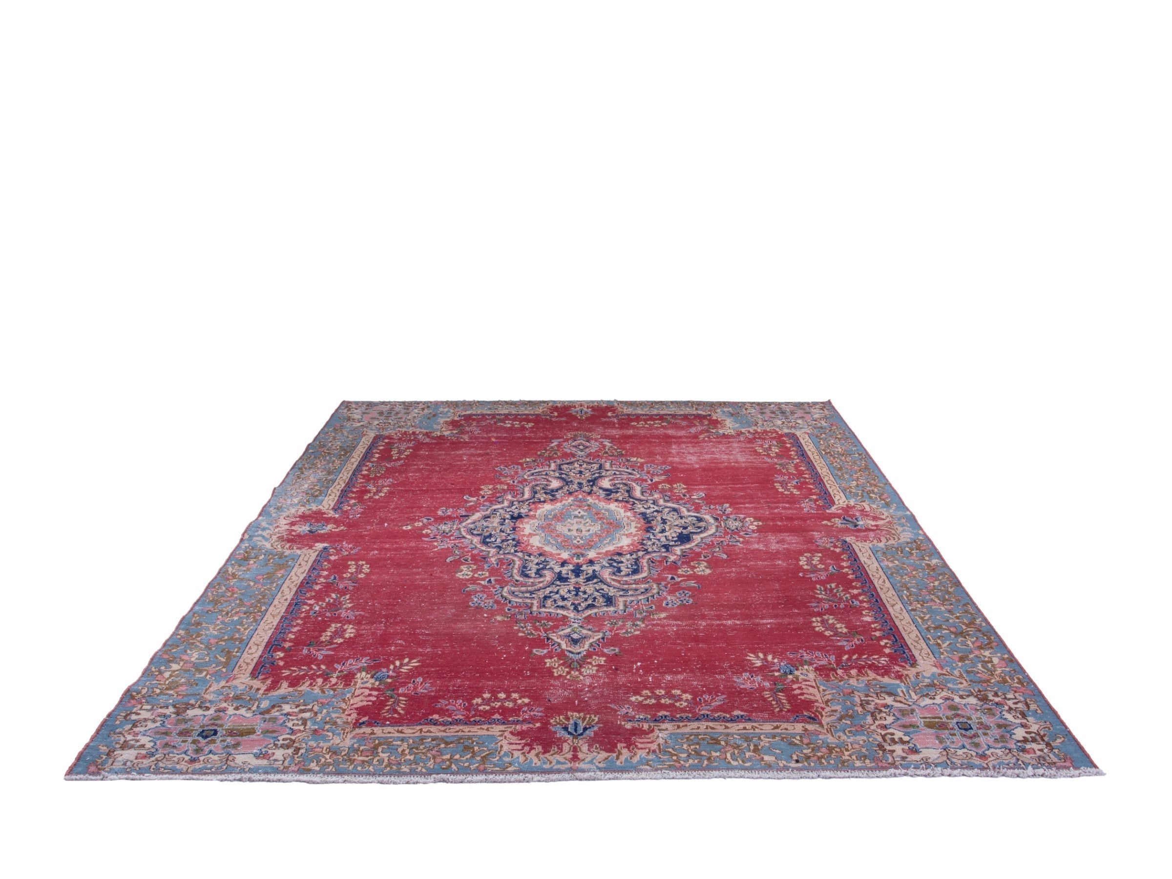 Persian Kerman oversized rug in deep red and denim, view 3 of 20