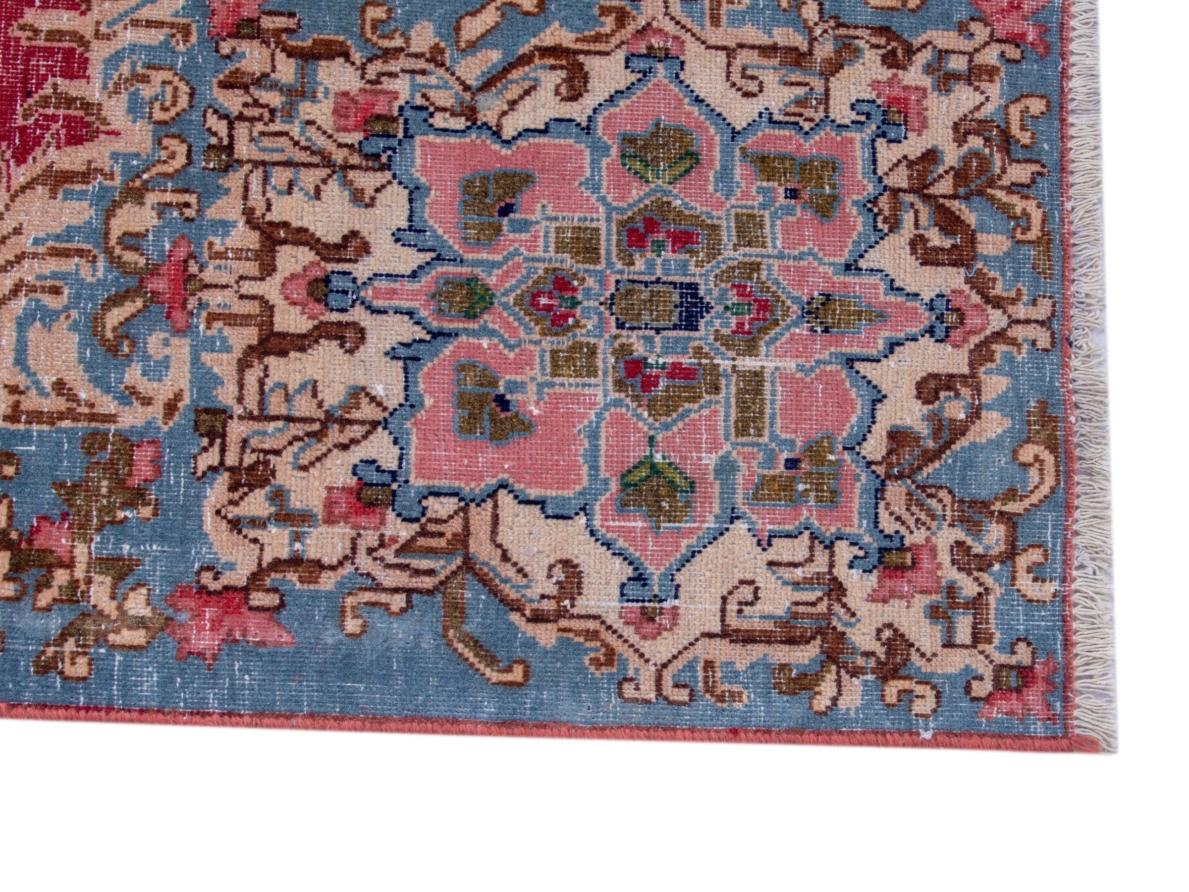 Persian Kerman oversized rug in deep red and denim, view 10 of 20