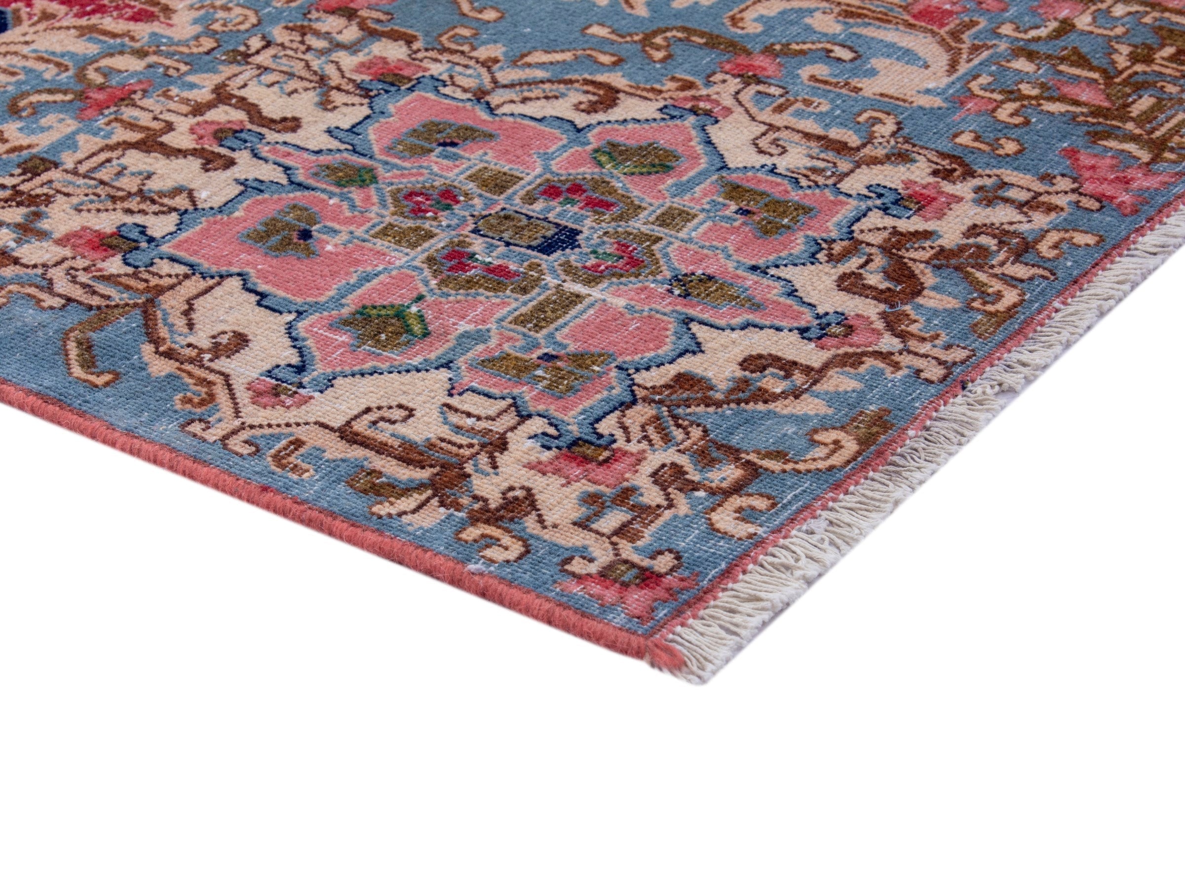 Persian Kerman oversized rug in deep red and denim, view 5 of 20
