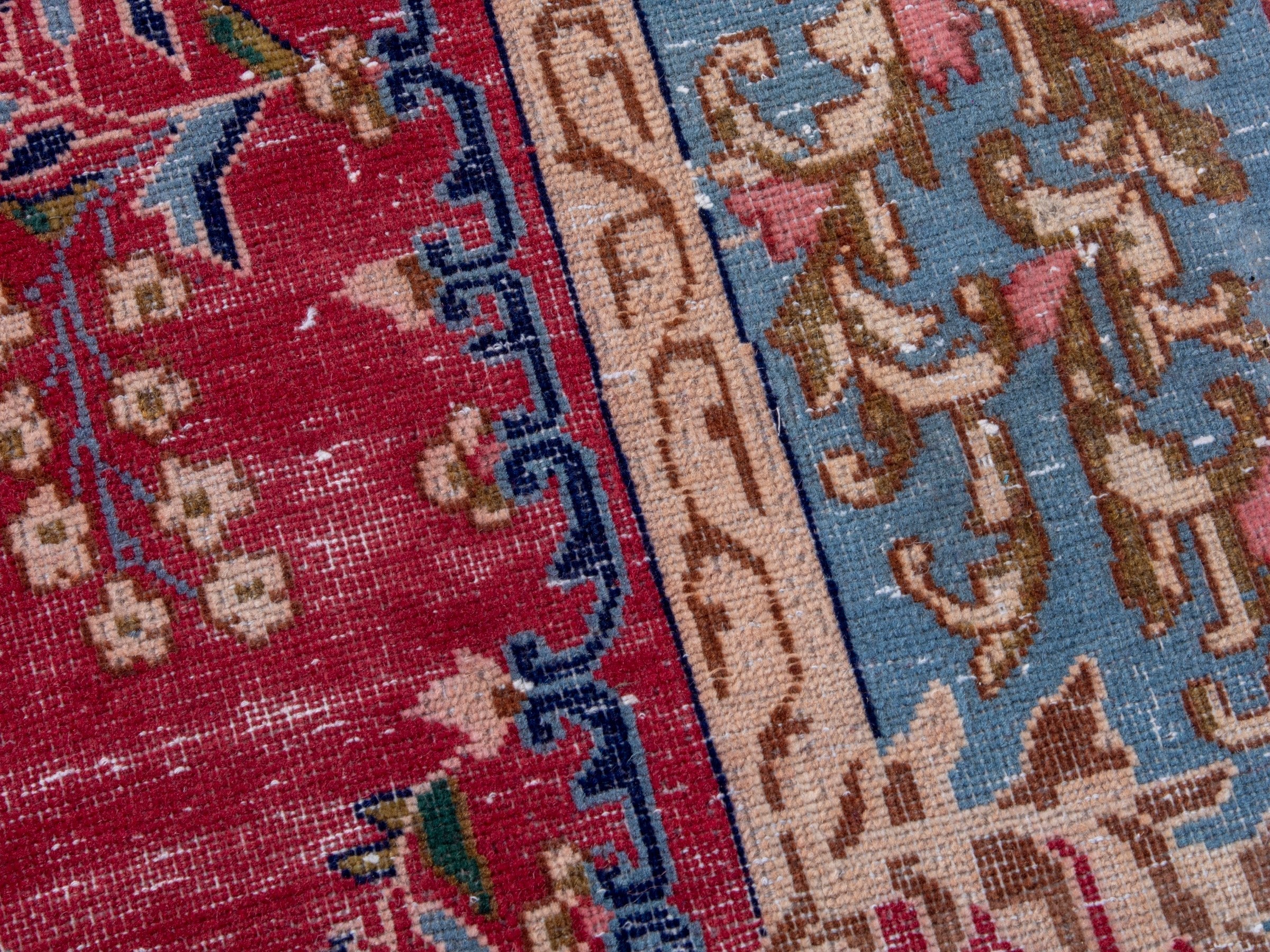Persian Kerman oversized rug in deep red and denim, view 9 of 20