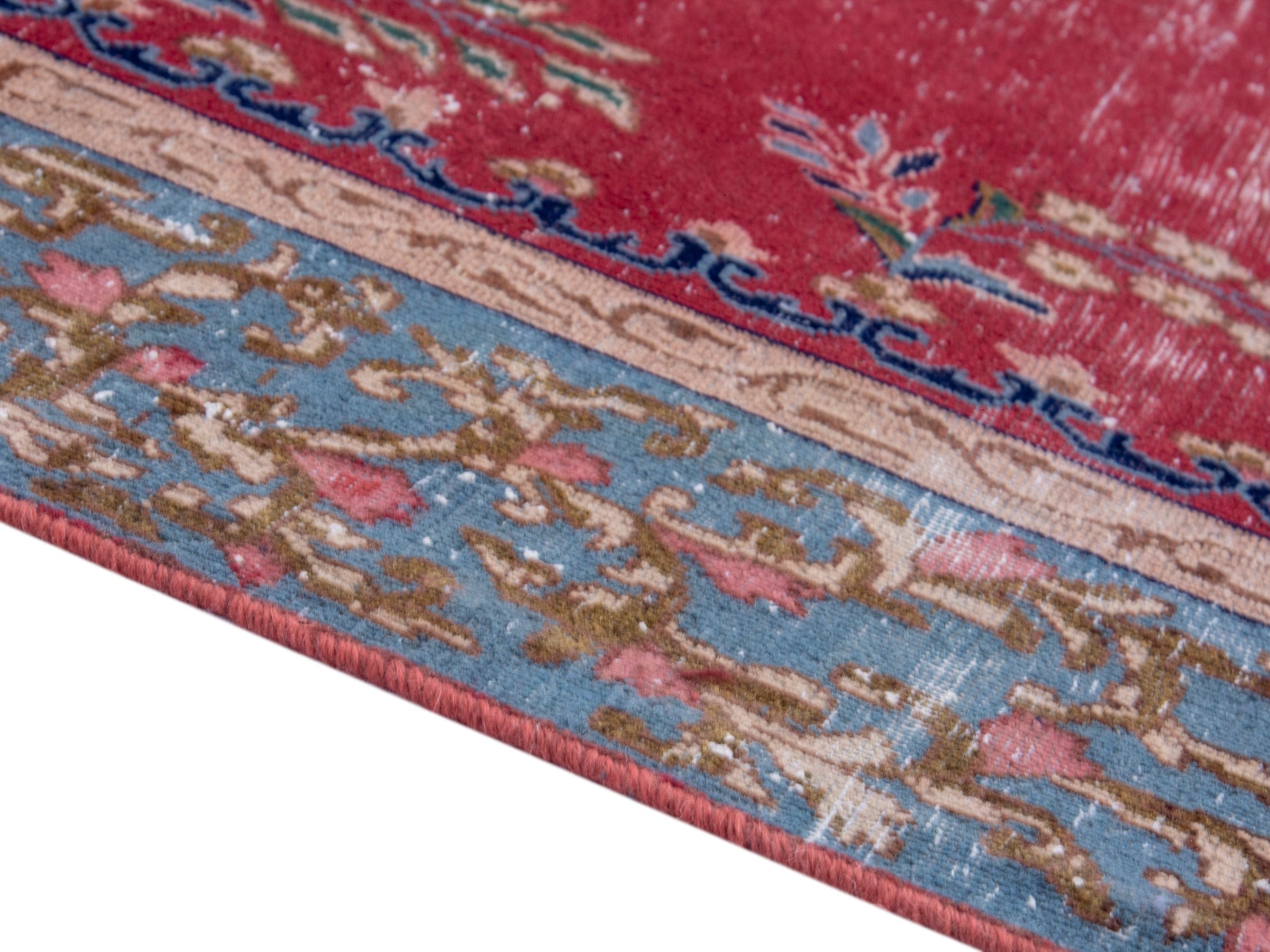 Persian Kerman oversized rug in deep red and denim, view 6 of 20