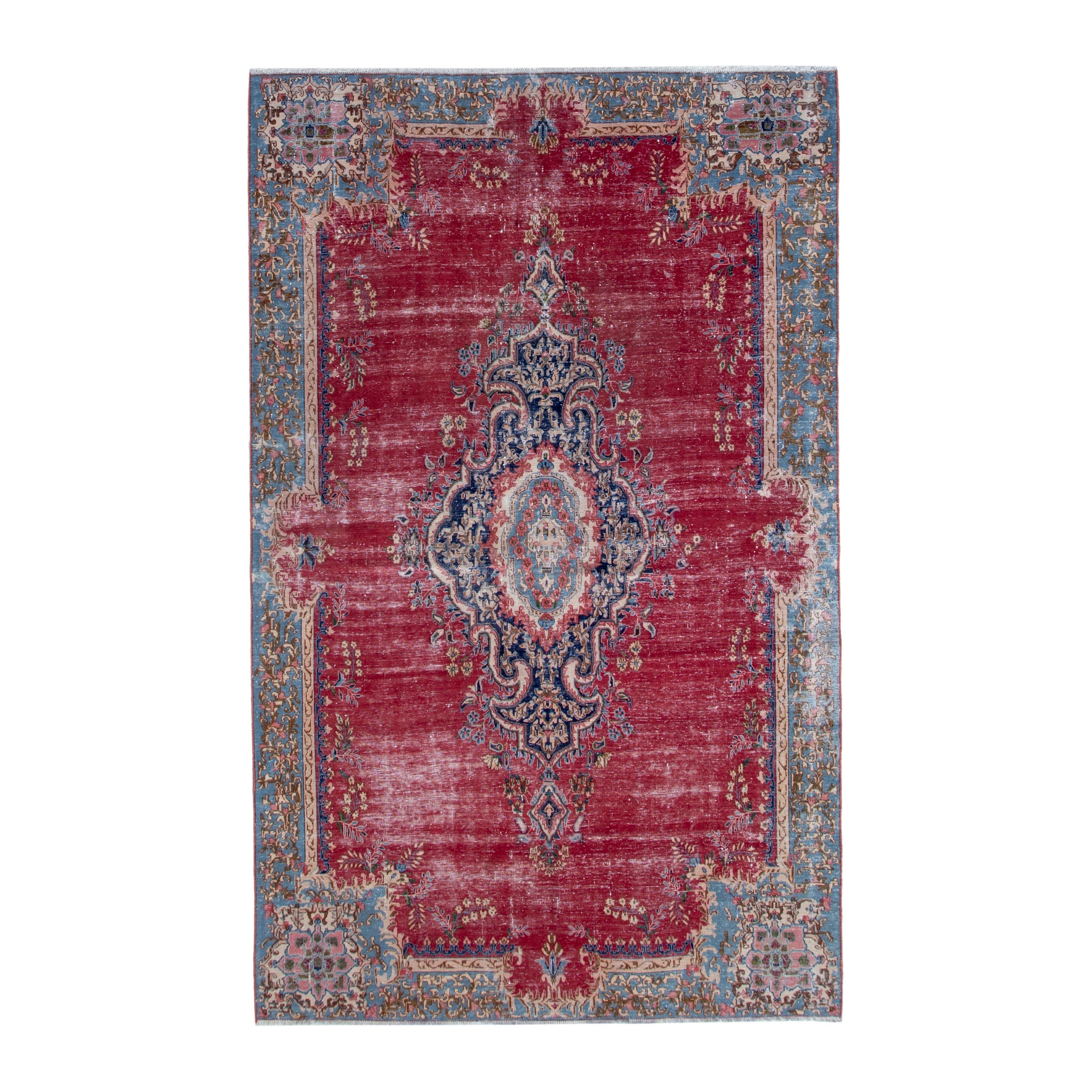 Persian Kerman oversized rug in deep red and denim, 8'2" x 10'10"