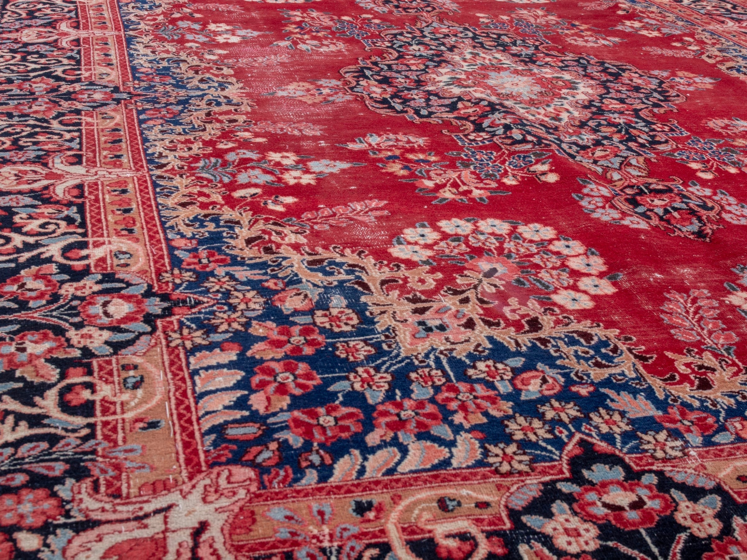 Persian Birjand area rug in deep red and navy, view 8 of 22