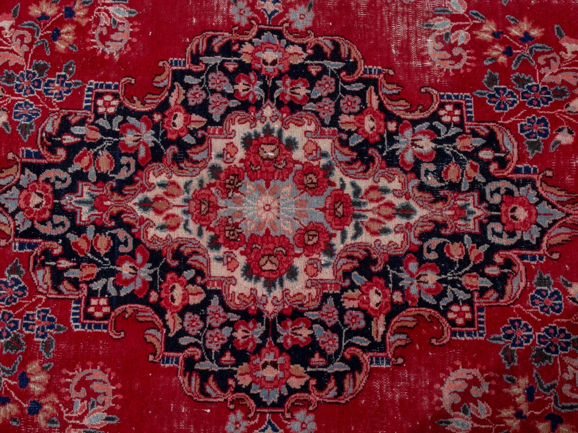 Persian Birjand area rug in deep red and navy, view 14 of 22