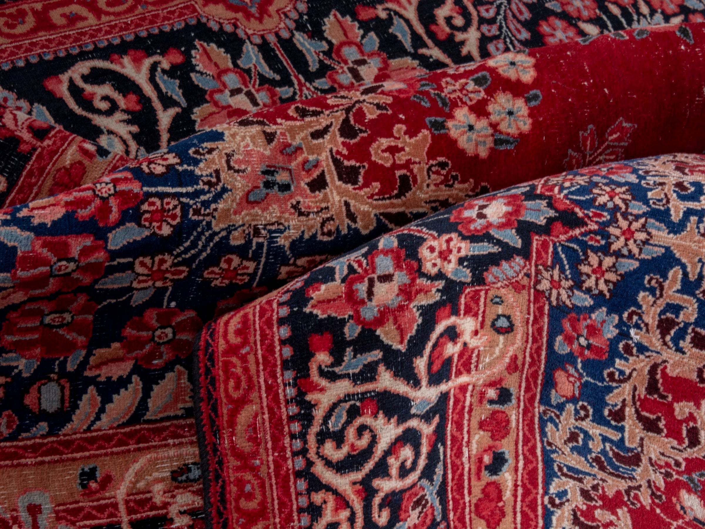 Persian Birjand area rug in deep red and navy, view 19 of 22
