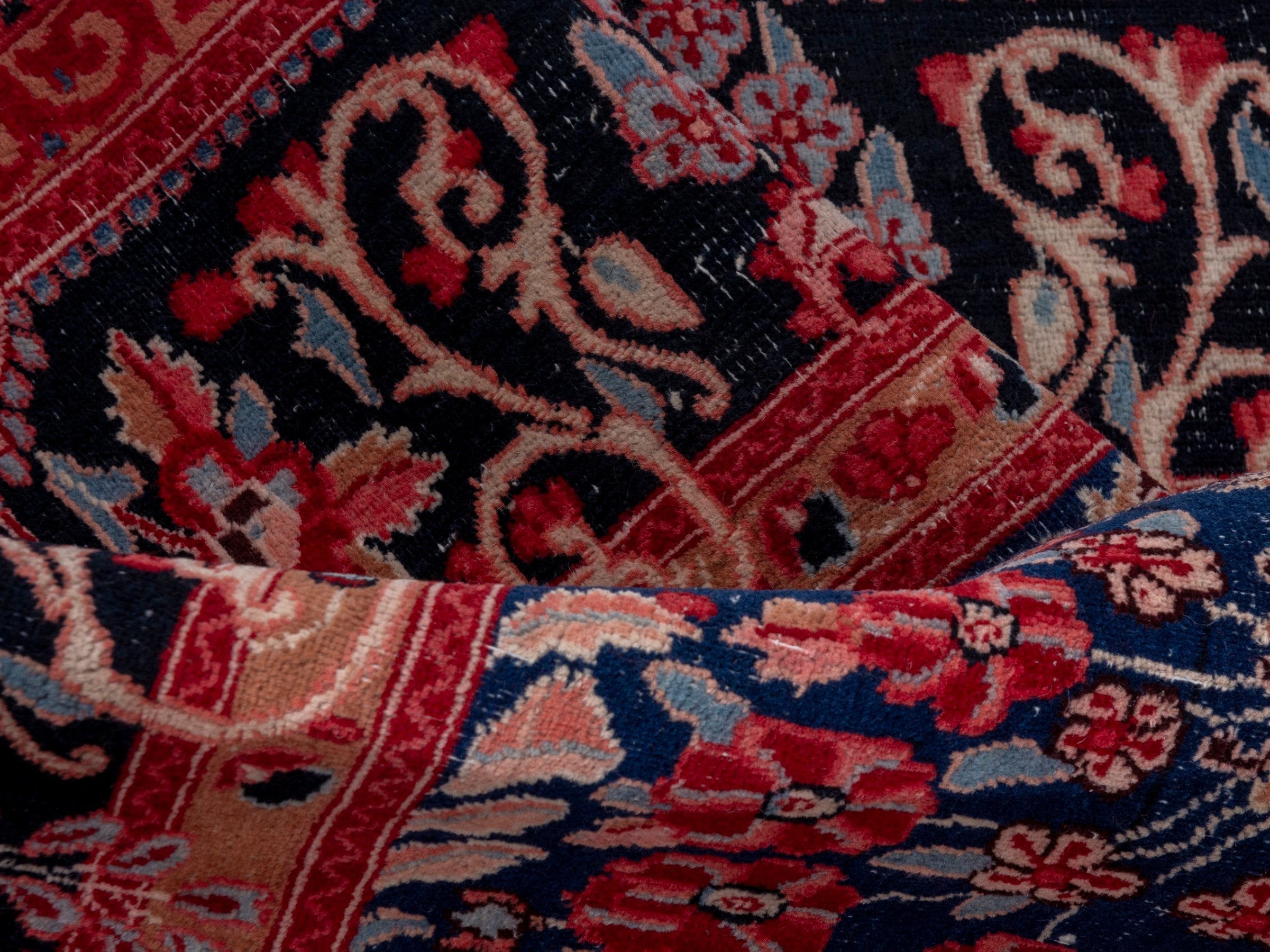Persian Birjand area rug in deep red and navy, view 20 of 22
